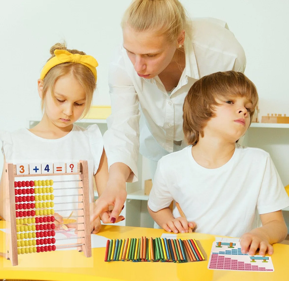 Rama do liczenia czerwono-żółta liczydło drewniane z 100 prętami liczącymi i kartami liczb od 1 do 100, student abakus, suwak rachunkowy, ramka do liczenia dla dzieci, do szkoły podstawowej,