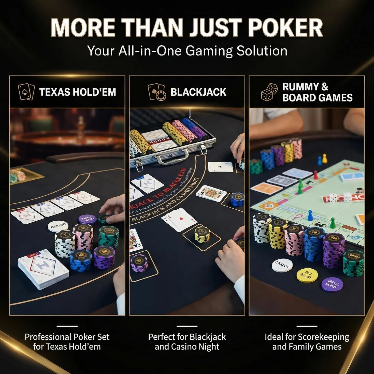HEITOK Zestaw do pokera 300 żetonów 14g gliniane kompozytowe z metalowym rdzeniem, profesjonalna walizka aluminiowa, karty, kości i przyciski blind, kompletny zestaw Texas Holdem Casino
