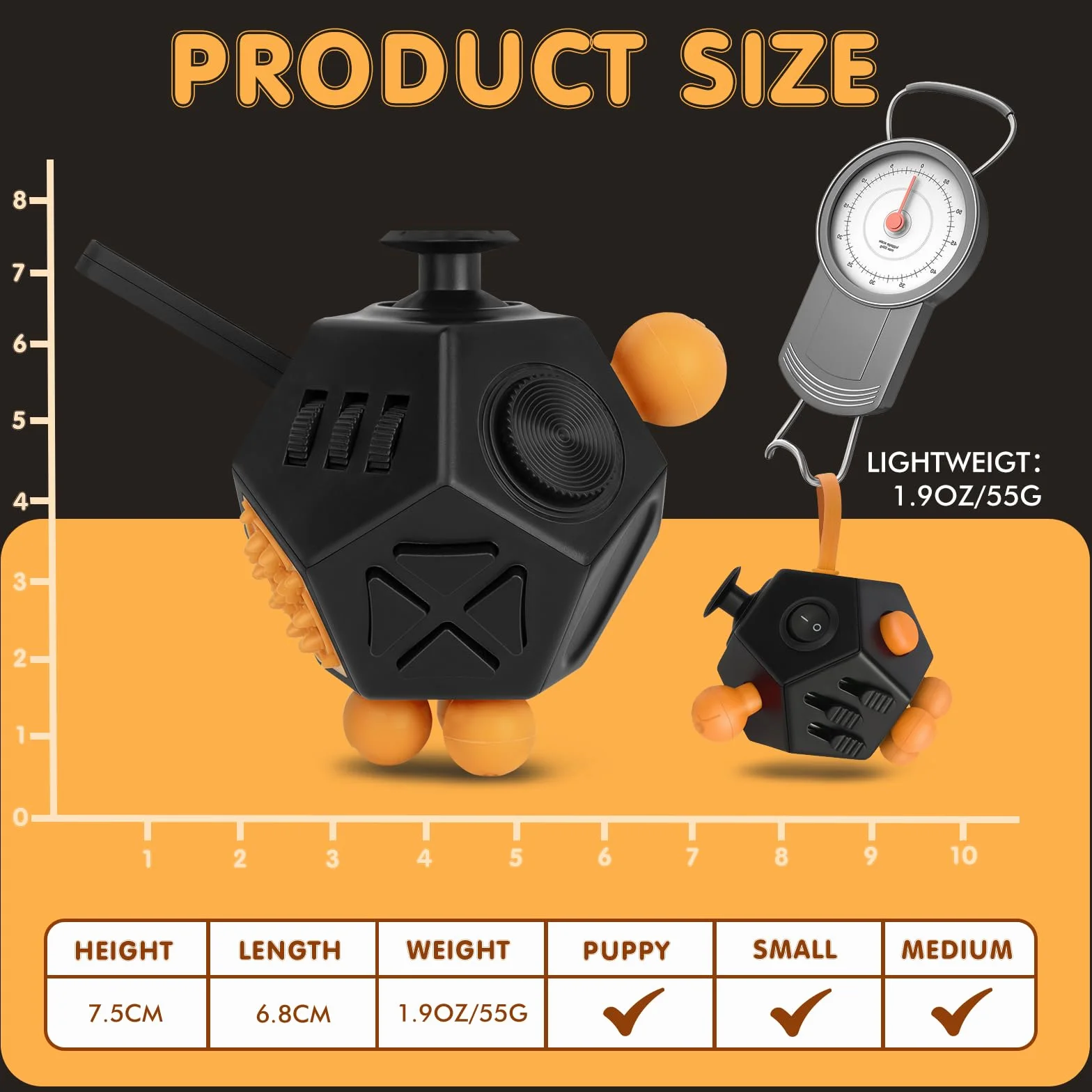 12-Stronna Kostka Fidget Cube - Zabawka Fidget Cube Dla DorosłYch I Dzieci Z Adhd,Add,Autyzmem,Antystresowa Ulga W LęKu Oryginalne Zabawki Infinity,Black Orange