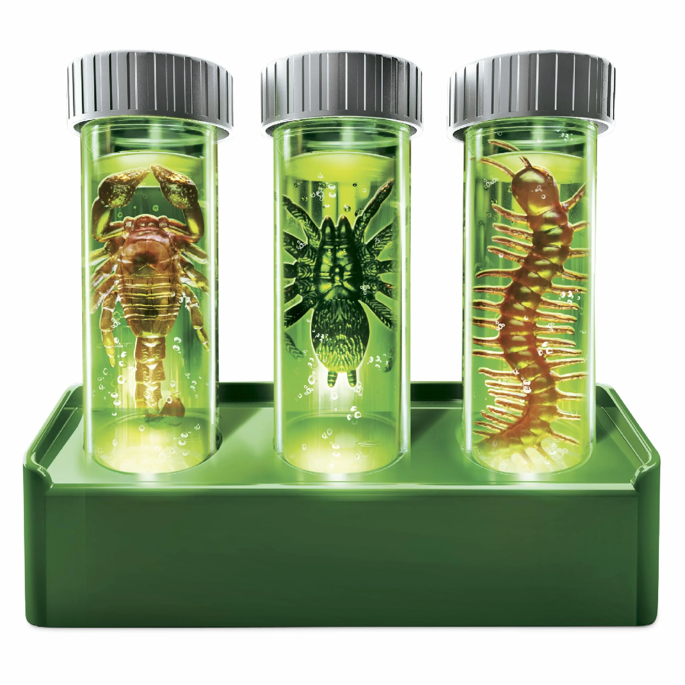 KidzLabs Glow Critter Lab, Creepy Crawlies ożywają, podświetlane probówki, projekt naukowy i lampka nocna dla dzieci w wieku 5+, zielona