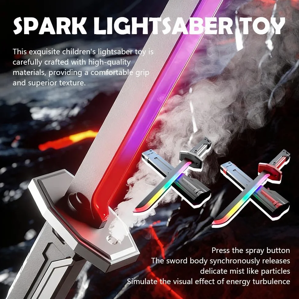 Sparkblade Sword with Sparks,LED Light Up Prop w/Mist Fog Effect,Glowing Cosplay Toys， Rechargeable, Flints Included(Red)