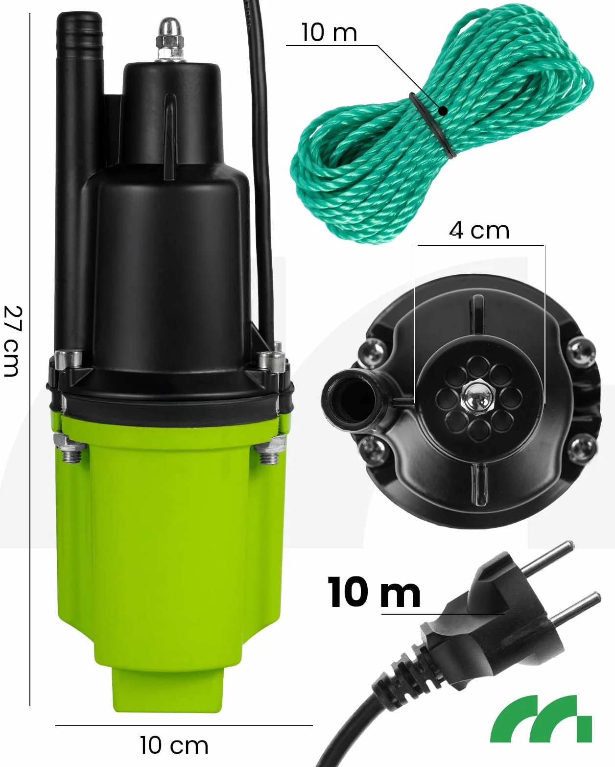 MalTec Pompa głębinowa do czystej wody, 1080 l/h, do 5m, moc 480 W, kabel 10 m, silnik membranowy 3,3 kg