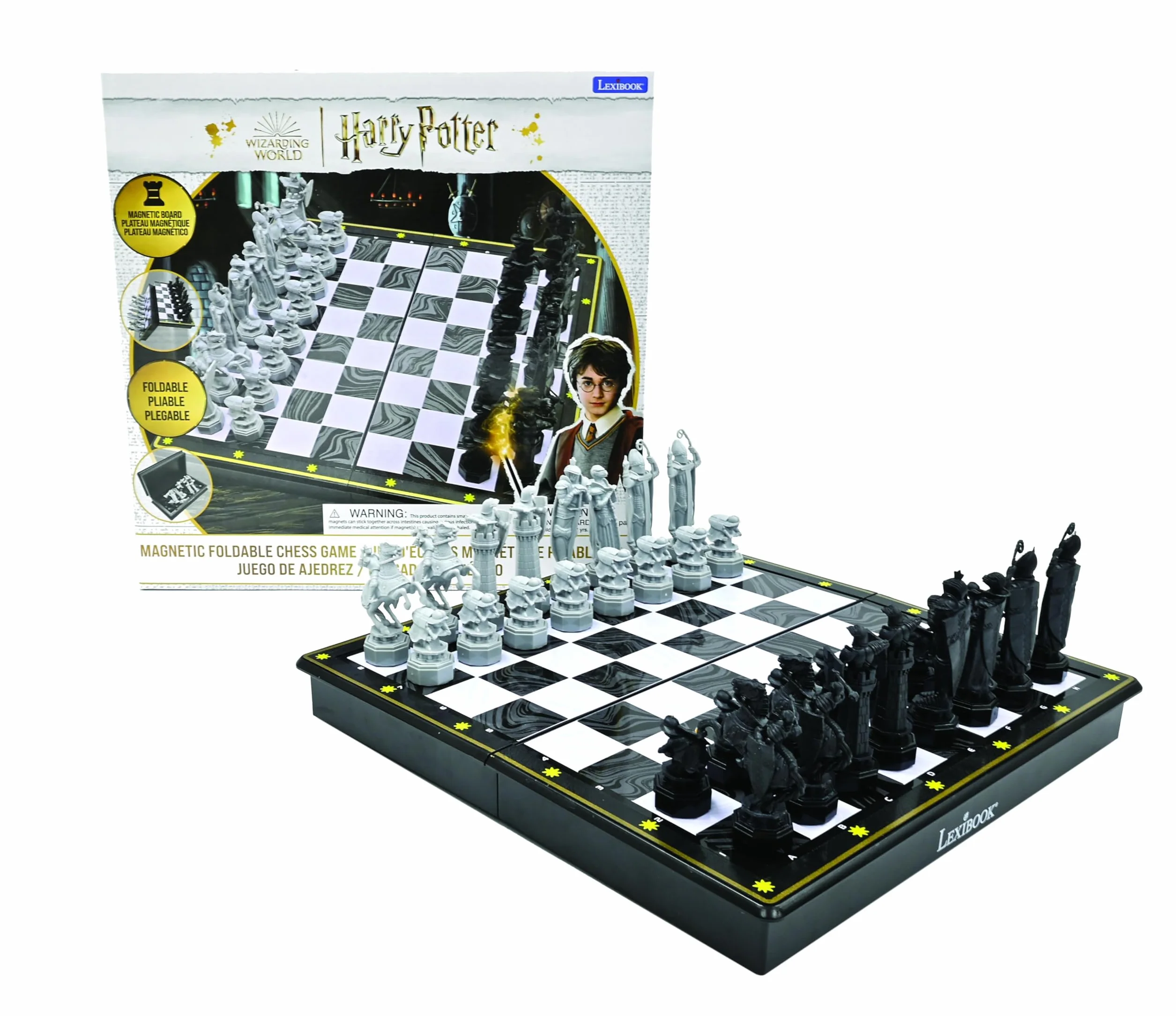 Lexibook, Harry Potter CGM300HPLXB szachownica, magnetyczna i składana, 32 figurki, gra rodzinna