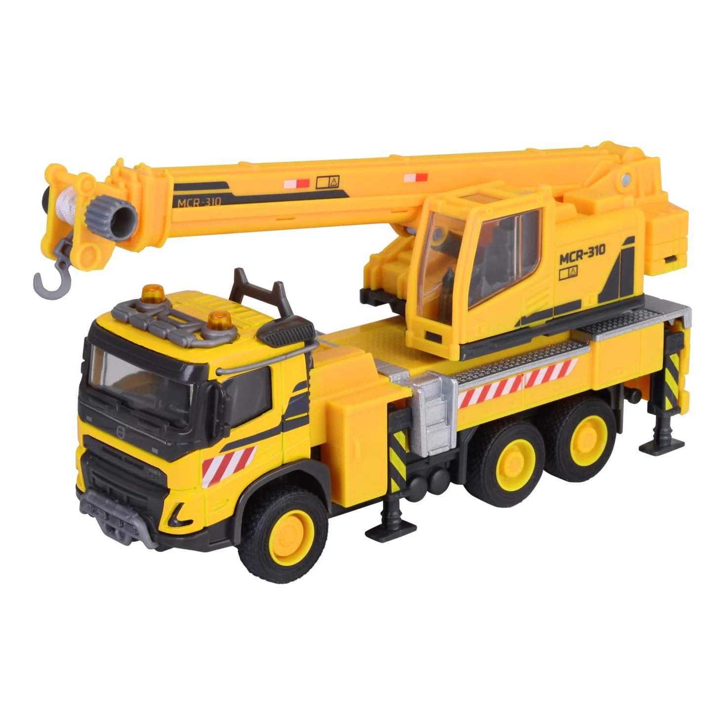 Majorette Wózek dźwigowy Volvo FMX Truck Crane (22 cm) – duży pojazd budowlany z wysuwanym ramieniem dźwigowym, wciągarką linową, wolnym biegiem i gumowymi oponami, zabawka dla dzieci od 3 lat