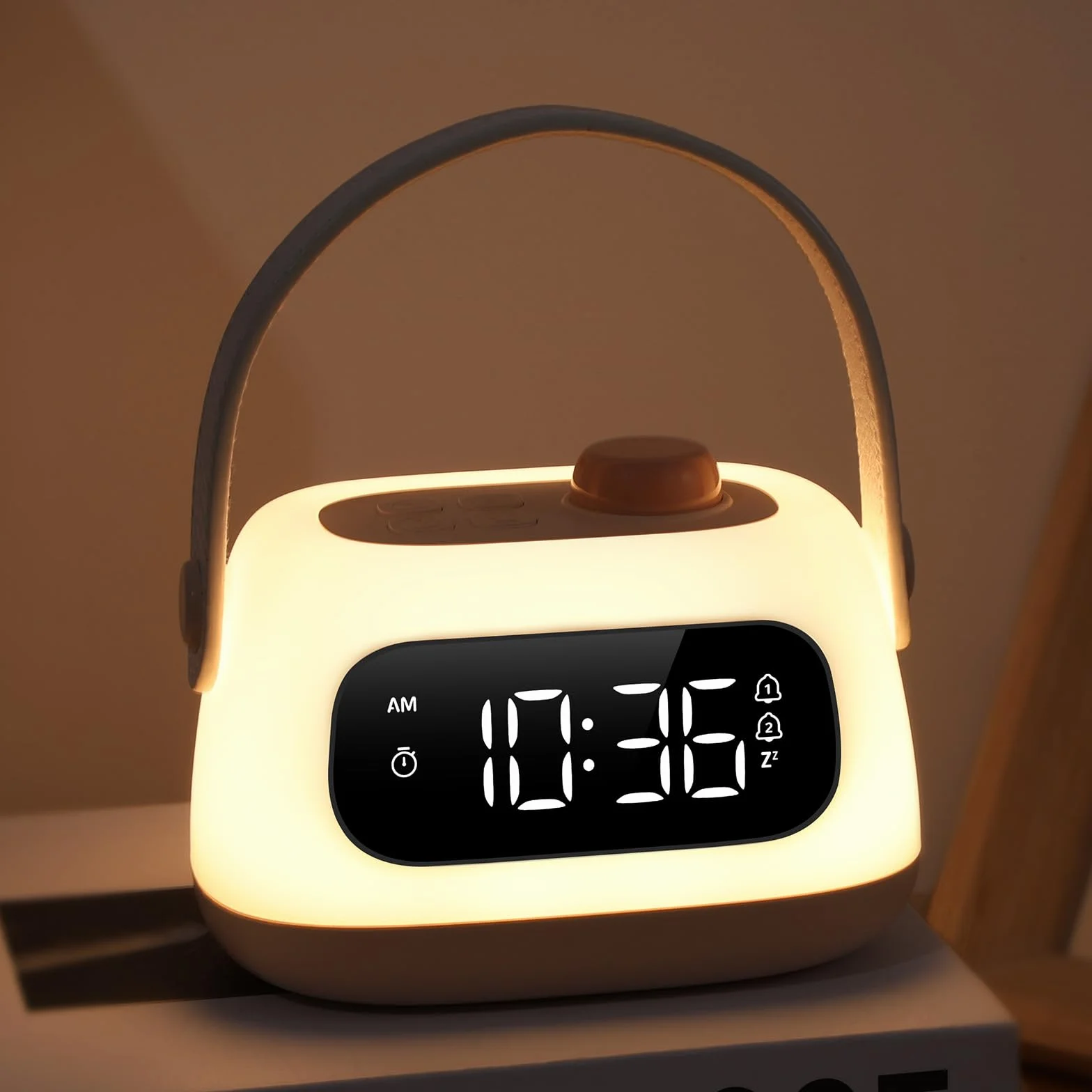 ORIA Lampka nocna dla dzieci, budzik LED z podwójnym alarmem, płynne sterowanie jasnością, odliczanie, drzemka, lampka nocna do pokoju dziecięcego, pokoju niemowląt, sypialni