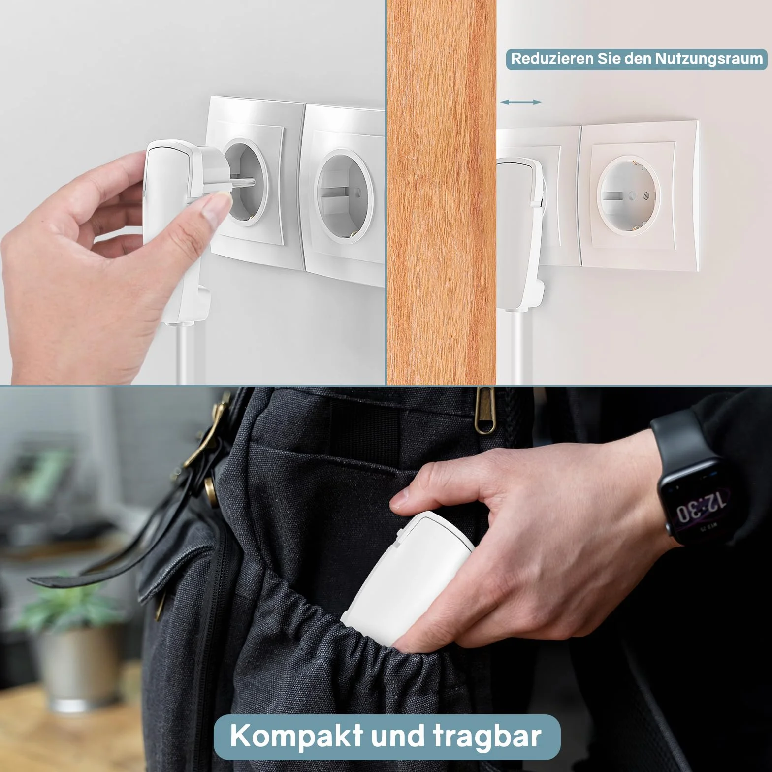 VIEVRE 2 wtyczki kątowe Schuko, płaskie, 250 V (16 A), wtyczka euro, wtyczka Schuko, kątowa do kabli do 3 x 1,5 mm², białe