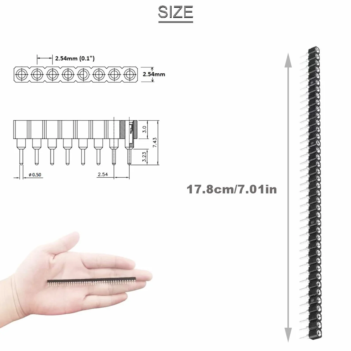 20 sztuk 2,54 mm okrągła głowica 40 pinów żeńskie cynowany nagłówek pinowy 1x40P 0,1 cala pojedynczy wiersz proste żeńskie złącze do płytki drukowanej, obwód IC eksperyment DIY
