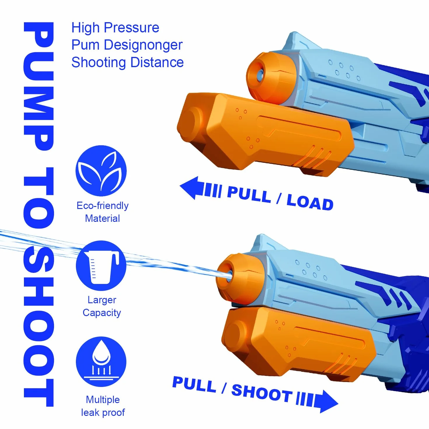MOZOOSON 2 x pistolet na wodę dla dzieci - pistolet na wodę o pojemności 620 ml, 6-10 metrowy pistolet na wodę dalekiego zasięgu, zabawka wodna dla dzieci i dorosłych