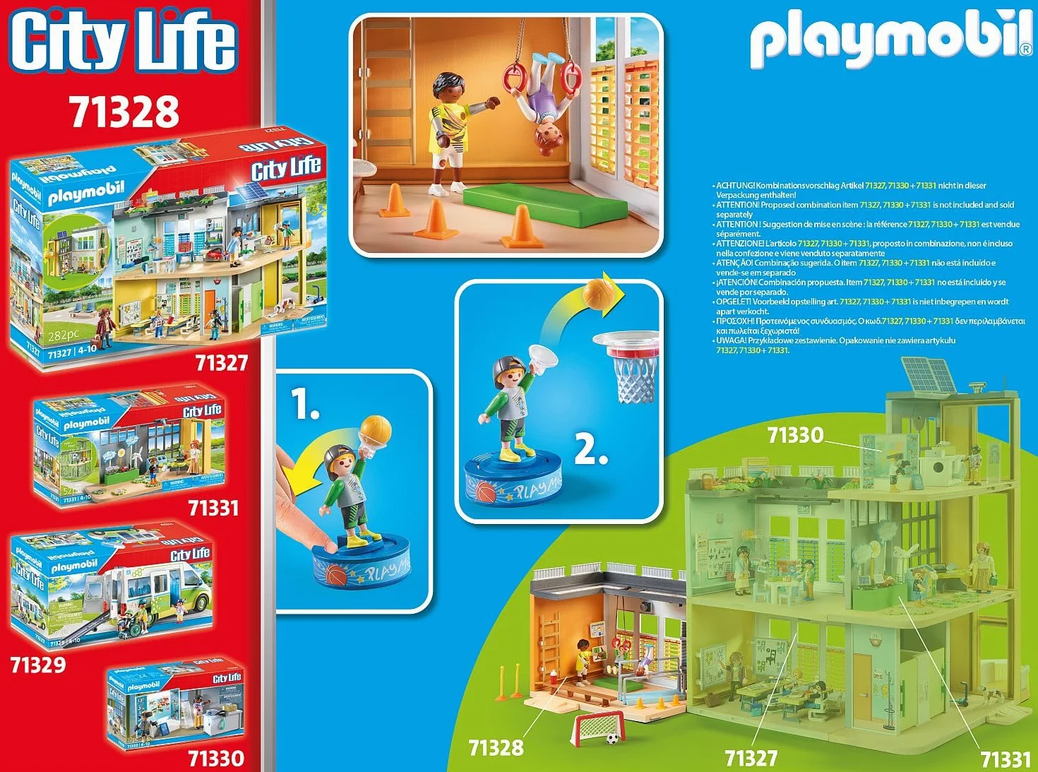 PLAYMOBIL City Life 71328 Rozbudowa "Hala sportowa" z obręczą do koszykówki, słupkami do slalomu, bramką do piłki nożnej, akcesoriami do tenisa i nie tylko, zabawki dla dzieci w wieku, od 4 lat