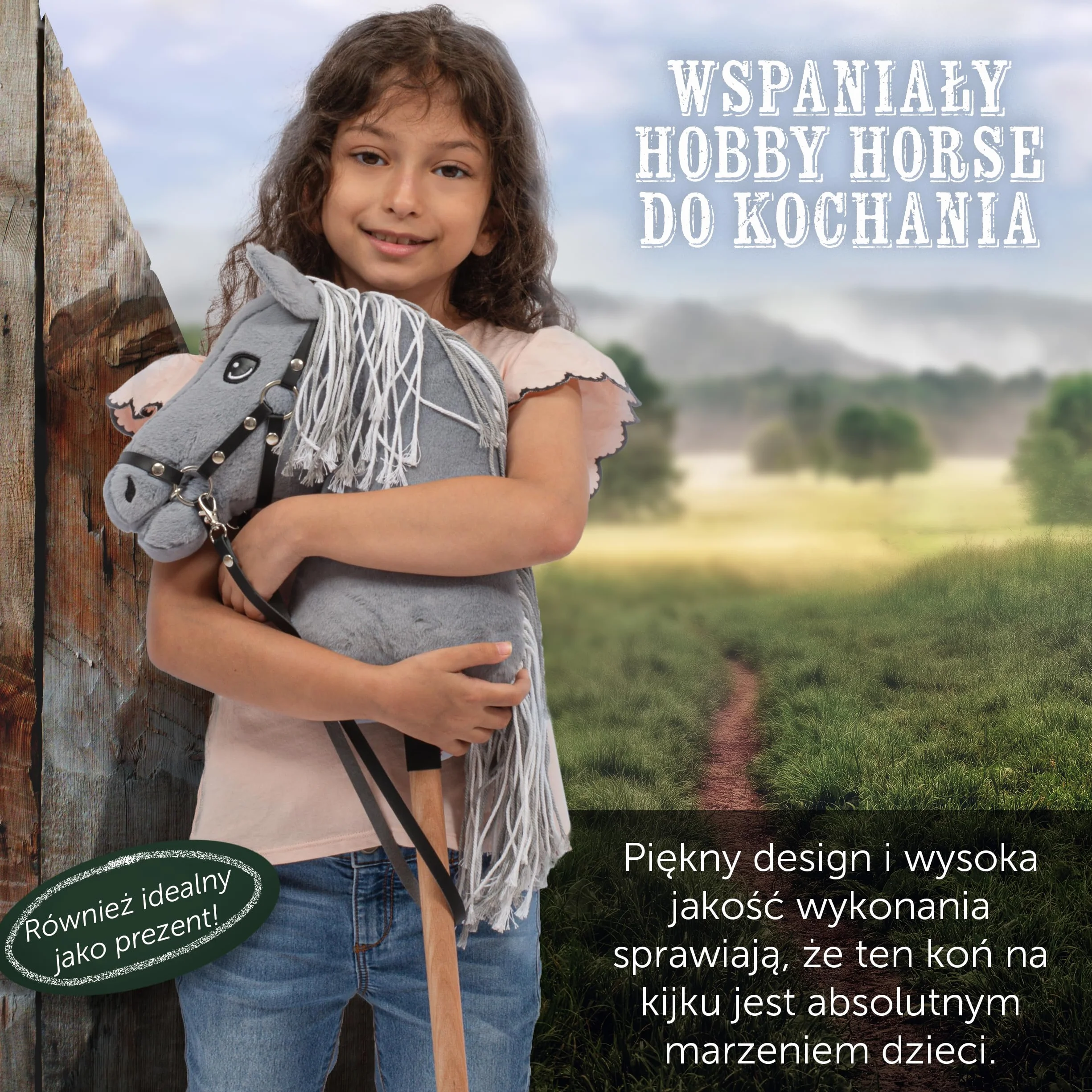 Pink Papaya Hobby Horse z uzda i trense, koń kijowy do hobby, konik do jazdy konnej dla dzieci