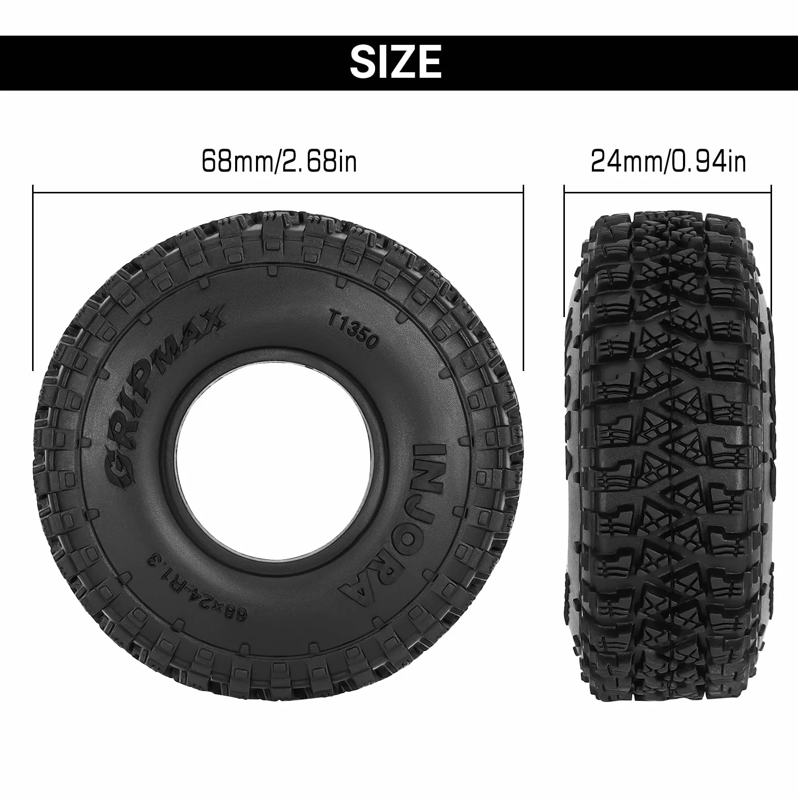 INJORA Opona 1,3" S4 68 * 24 mm do TRX4M SCX24 1/18 1/24 RC Crawler Upgrade (T1350)