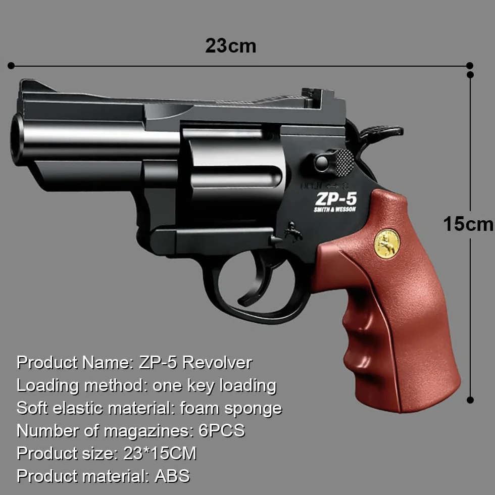Zabawkowy pistolet dla dzieci, rewolwer, pistolet zabawkowy, pistolet piankowy, od 8 + z 24 piankowymi kulkami na Halloween, karnawał, prezent, akcesoria do kostiumu