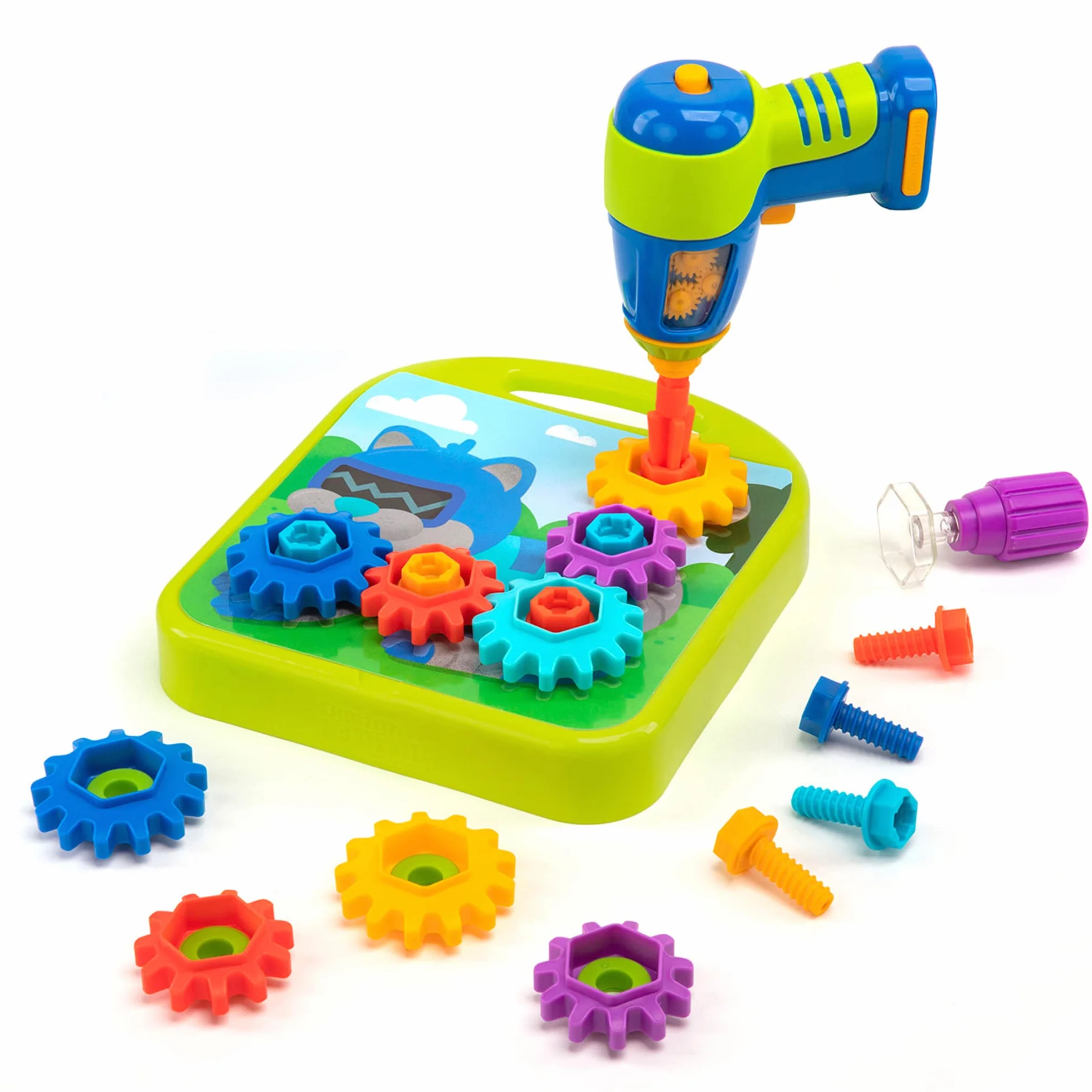 Learning Resources Zestaw z Kołami Zębatymi Design & Drill, 55 elementów z zabawkową wiertarką elektryczną, Zabawka STEM, Chłopcy i dziewczęta, Od 3 lat
