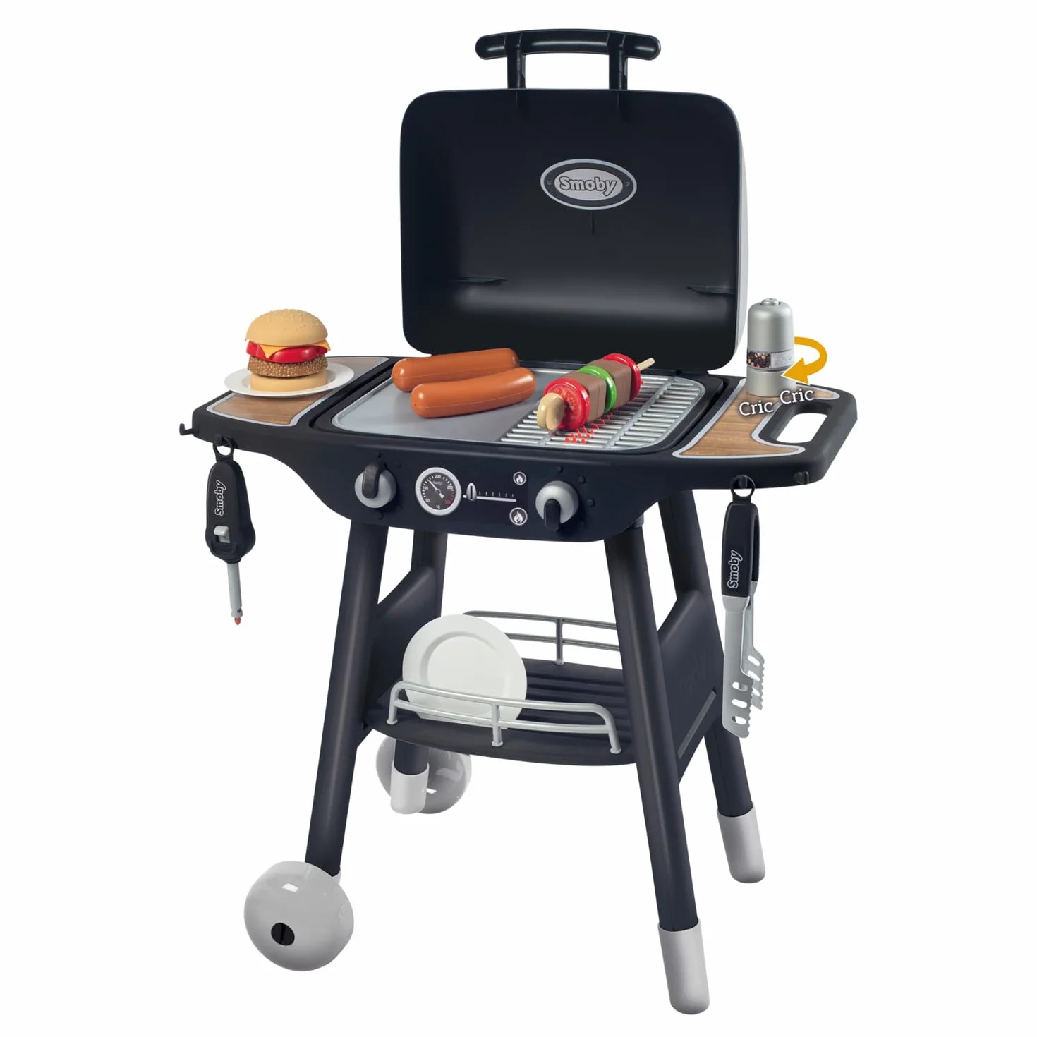 Smoby Grill Barbeque 70 cm 18 Akcesoriów Chowane Magiczne Płomienie Zapalniczka z Dźwiękiem Zabawka dla dzieci od 3 lat