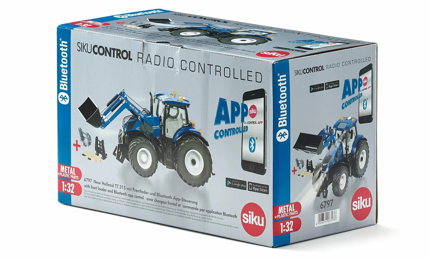 Siku 6797 New Holland T7.315 Traktor z ładowaczem czołowym 1:32 Zdalnie sterowany Niebieski Metal Tworzywo sztuczne