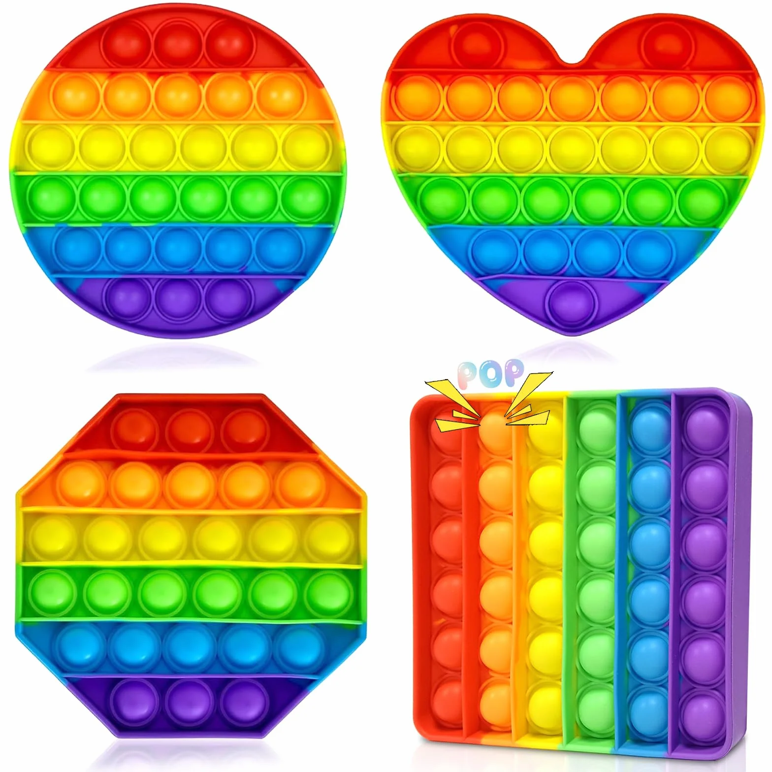 4 szt. Pop Bubble Fidget Toys Tęczowe zabawki silikonowe sensoryczne bąbelkowe zabawki Pop Fidget Zabawki antystresowe na biurko Relaksujące prezenty urodzinowe dla dorosłych i dzieci