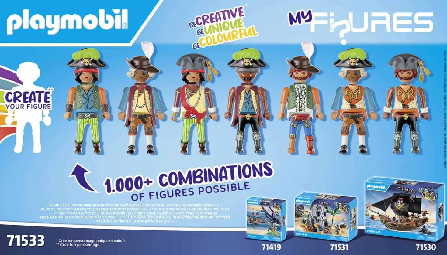 PLAYMOBIL Pirates 71533 My Figures: Piraci, Składanie różnorodnych figurek piratów, w zestawie mapy skarbów i ozdoby do kapelusza pirackiego, zestaw odpowiedni dla dzieci od 5 roku życia