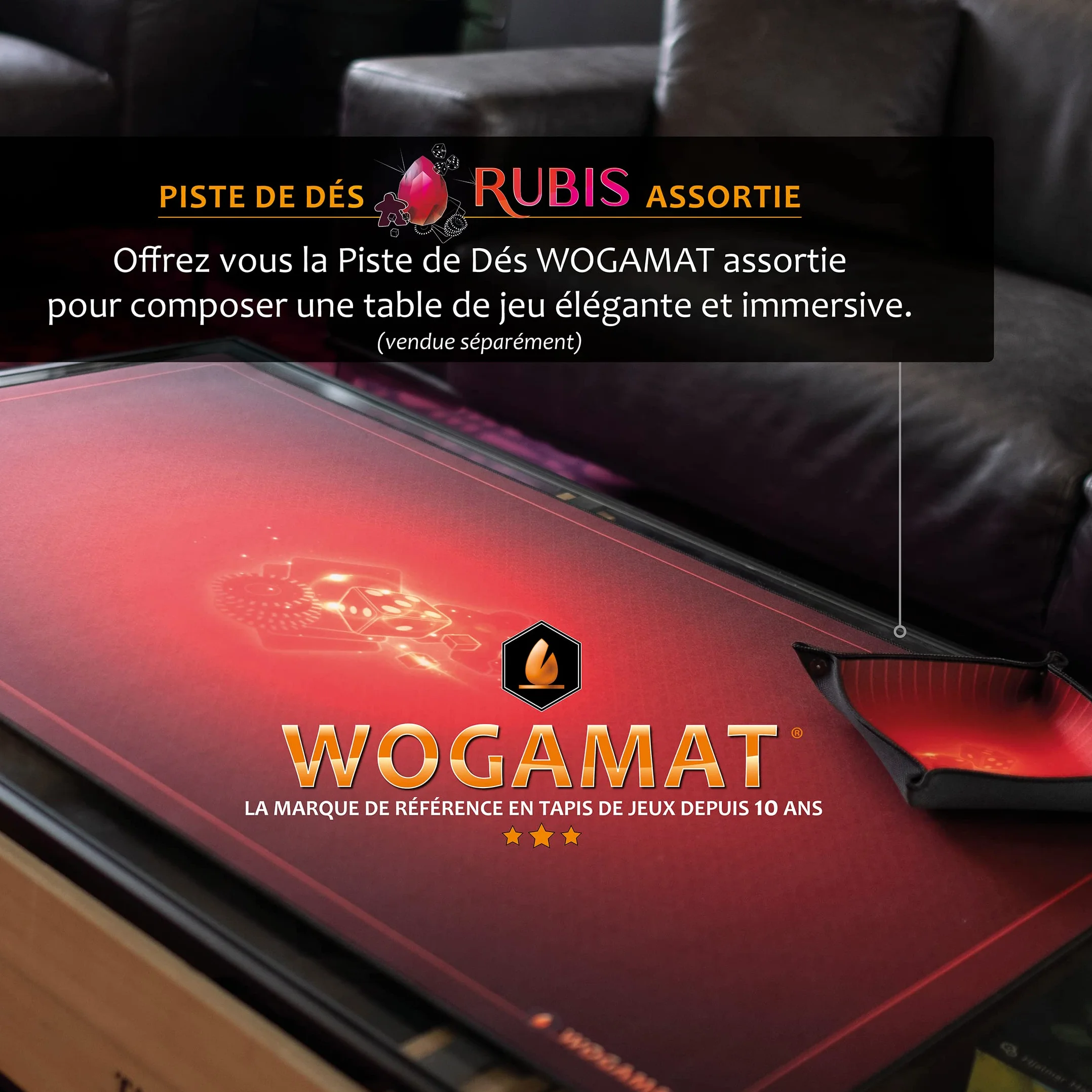 WOGAMAT - Rubinowy czerwony neopren mata do gry o dużej długości 60 x 100 cm do gier karcianych, gier planszowych, gier planszowych - antypoślizgowy gruby cichy neopren, zmywalny, luksusowy dywan do