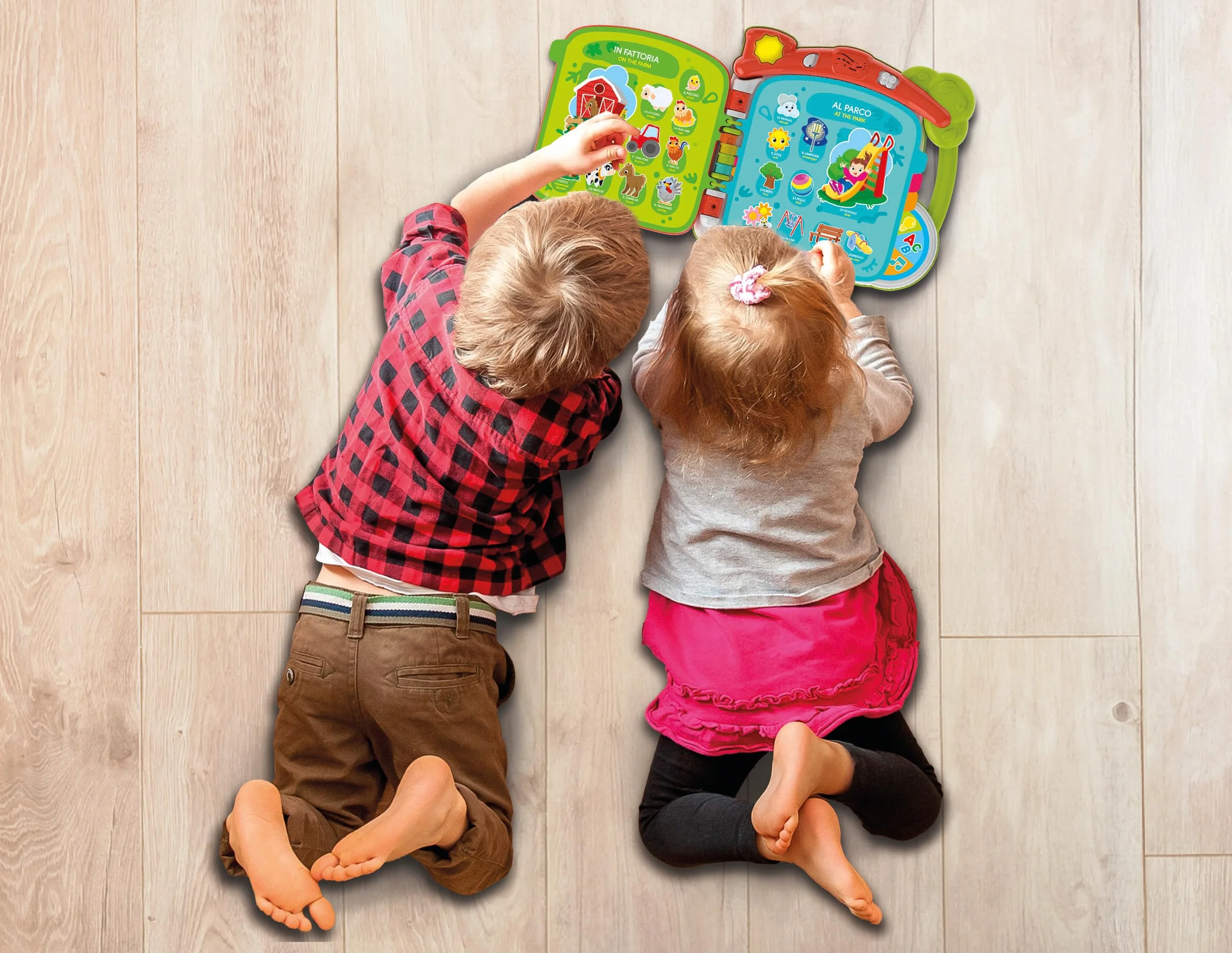 Clementoni Baby Discover the world in 100 worlds - interactive book 1 year electronic speaking, edukacyjna dwujęzyczna książka dla dzieci, dwujęzyczny dźwięk dotykowy, nauka włoskiego i angielskiego,