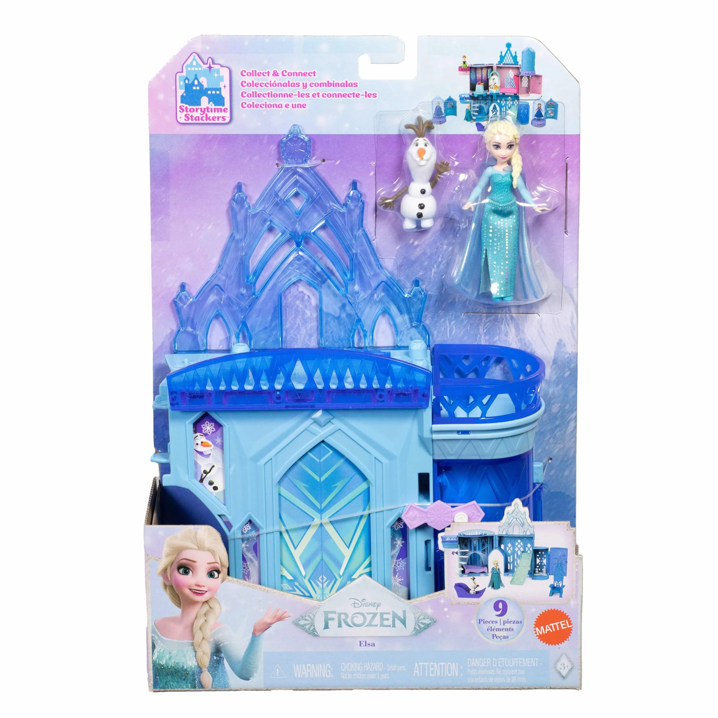 Disney Frozen Zamek Elsy + Mała lalka Zestaw pałacyk domek dla lalek, mała lalka Elsa, figurka Olaf i akcesoria, inspirowany filmami Disneya „Kraina lodu”, prezent i zabawka dla dzieci, JDP63