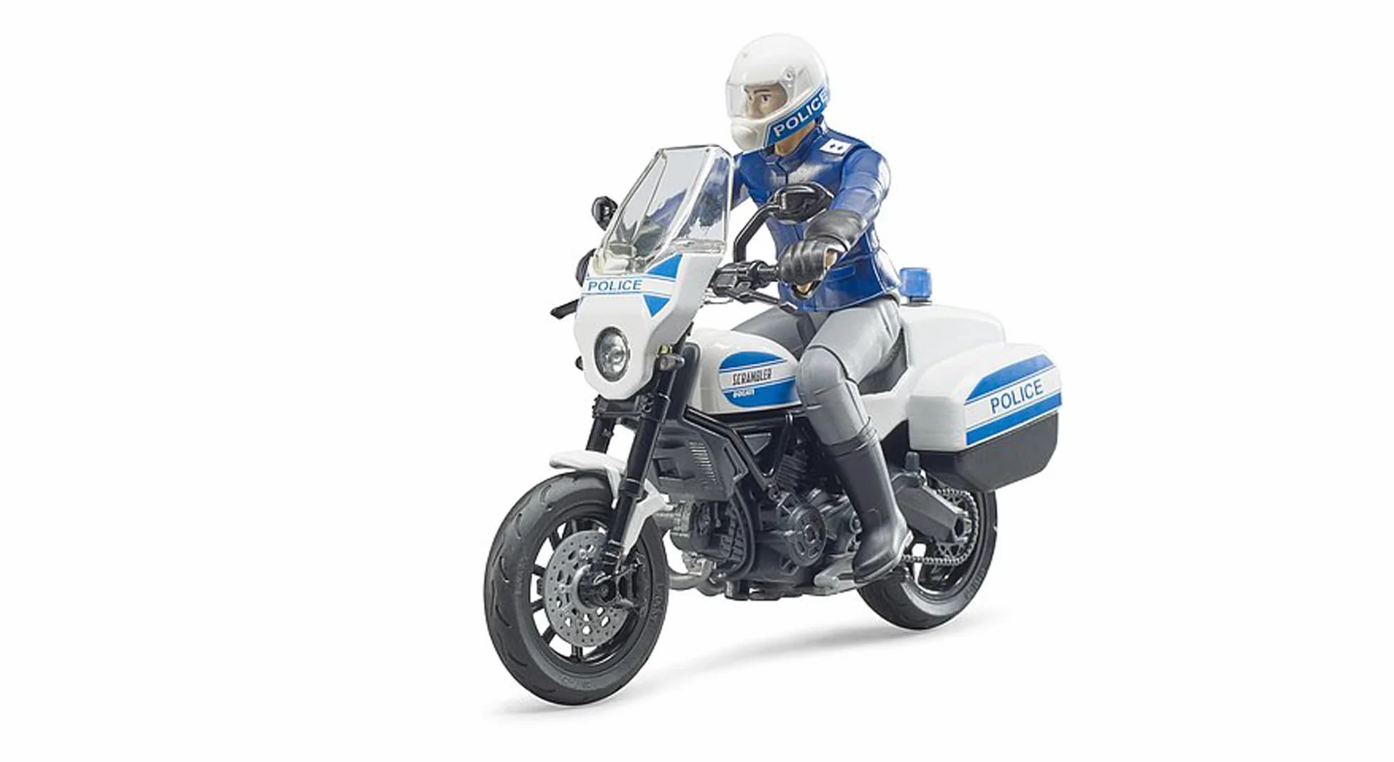 bruder 62731 - Bworld Scrambler Ducati Motorbike Police & Policeman - 1:16 Funkcjonariusz, Pojazd interwencyjny, Stanowisko dowodzenia, Posterunek policji, Zabawka