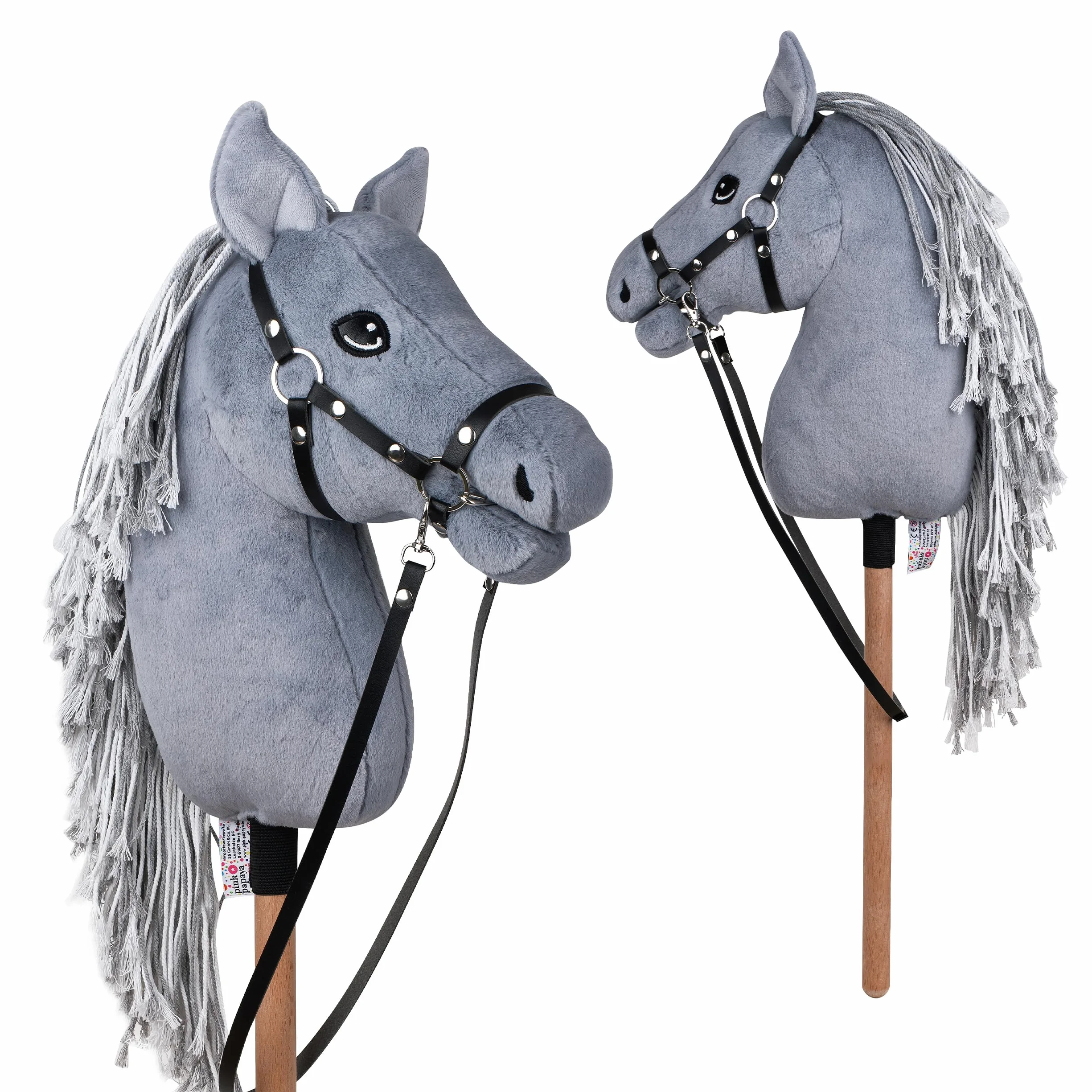Pink Papaya Hobby Horse z uzda i trense, koń kijowy do hobby, konik do jazdy konnej dla dzieci