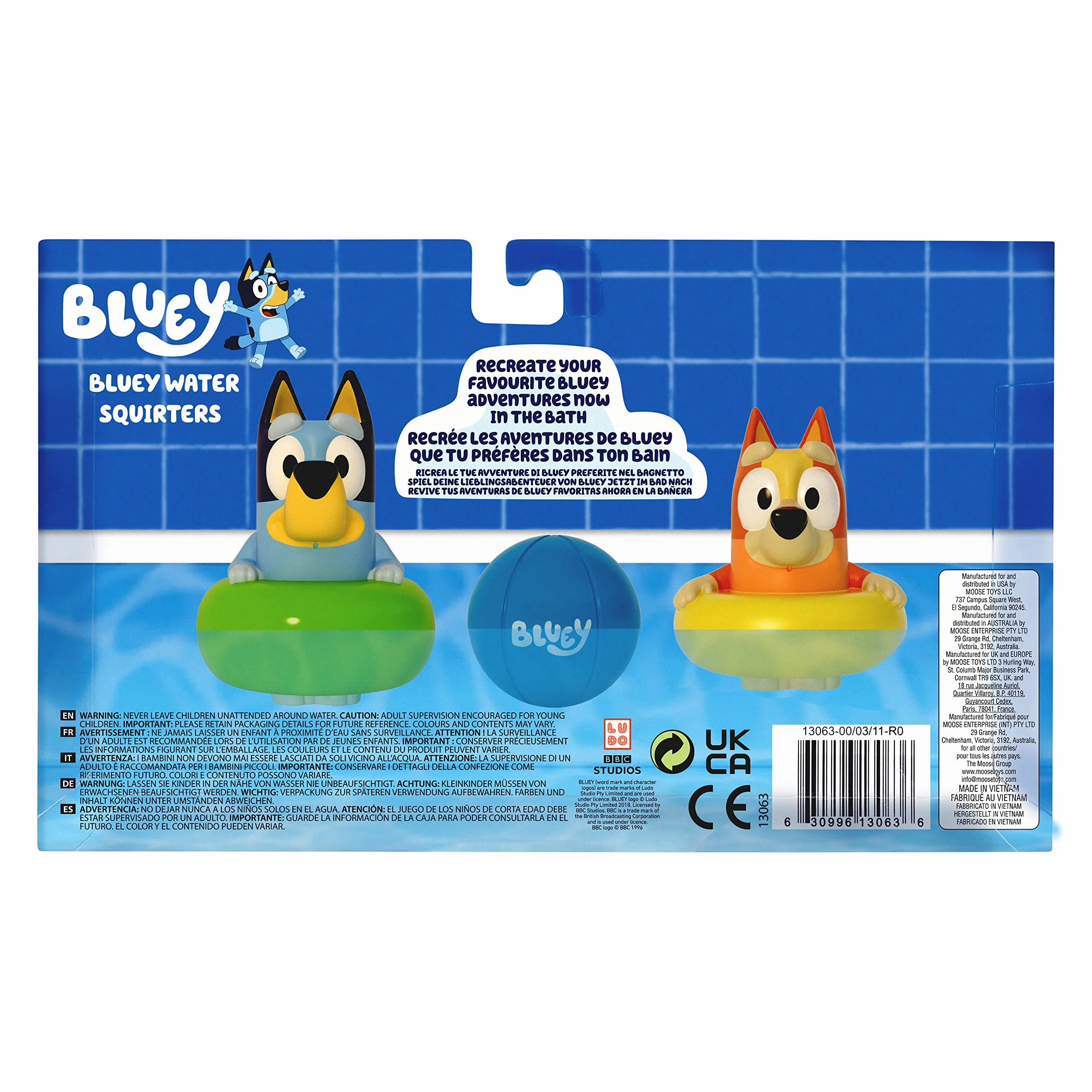 Bluey Official 3 Pack Bath Squirters Toy with Bluey, Bingo and Ball