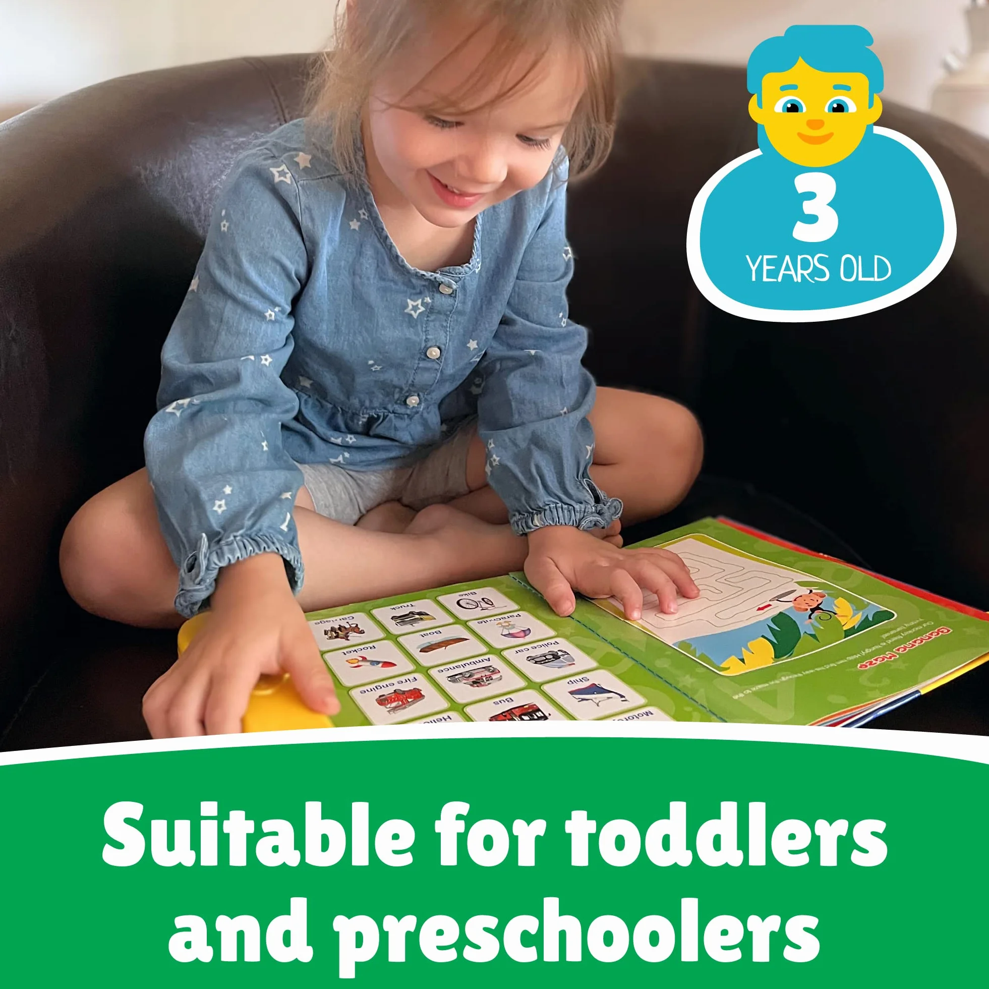 Boxiki kids ABC książka dźwiękowa dla dzieci/angielskich liter i słów, zabawna zabawka edukacyjna do nauki liter, słów, cyfr, kształtów, kolorów i zwierząt dla małych dzieci