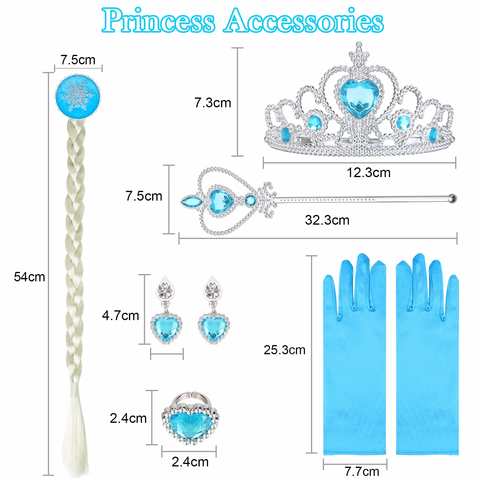 URAQT Kostium Elsa, Kostium Księżniczka Dziewczyna z akcesoriami do Cosplay, Księżniczka Elsa z błyszczącym płaszczem płatków śniegu, Kostium Dziewczyna na Halloween Cosplay Urodziny Karnawał, 120cm