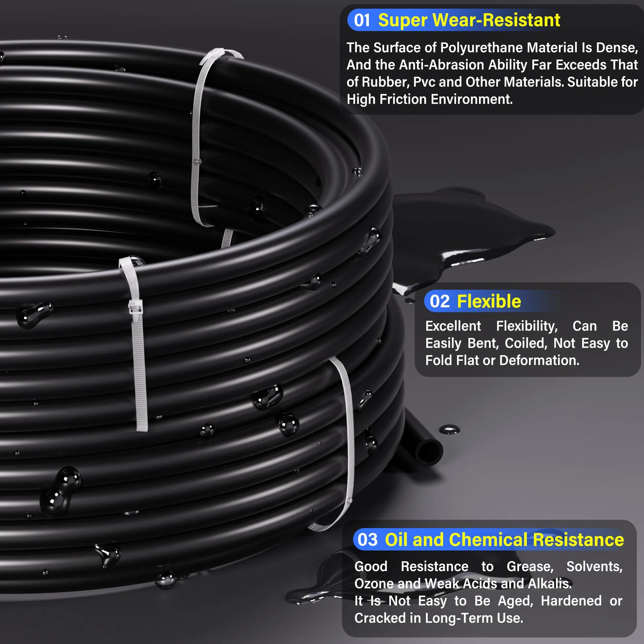 TAILONZ PNEUMATIC Czarny 10 mm OD 10 metrów PU Air Tubing Wąż Pu Air Hose do przewodów powietrznych lub rur transferowych płynu