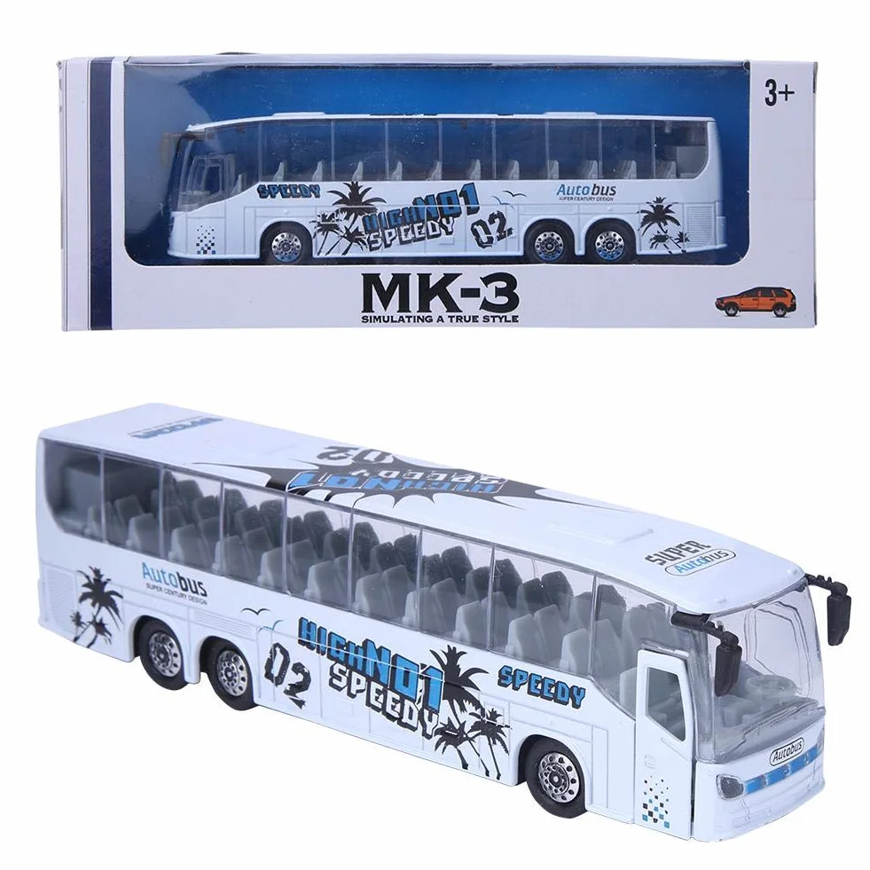 Symulacja 1:50 Model autobusu tranzytowego, model autobusu Zabawka Stop Wycofana zabawka autobusowa ze światłem i muzyką dla dzieci (biały)