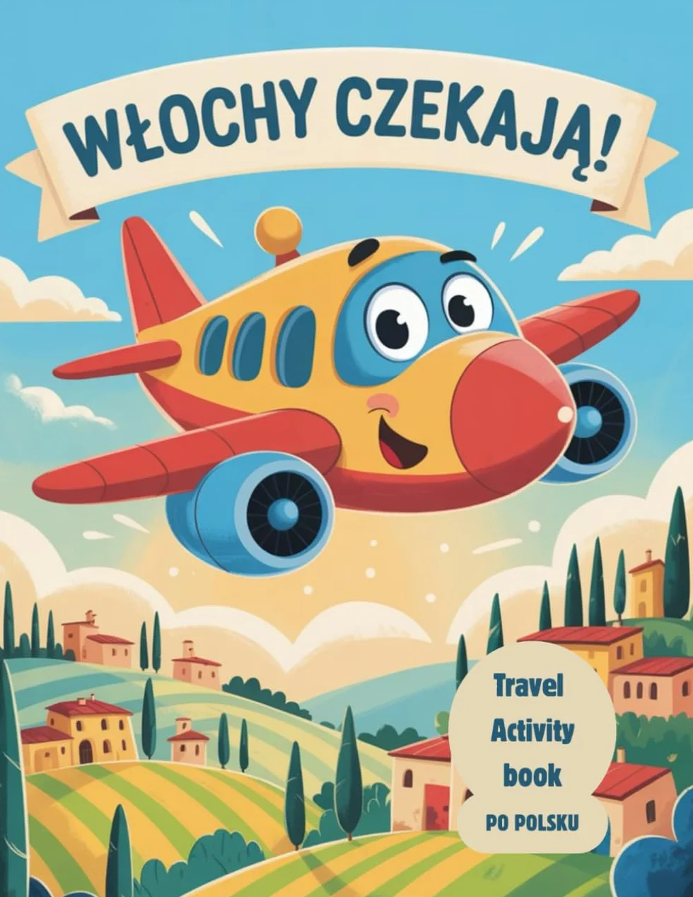 Włochy czekają! A Flight to Italy: A Travel Activity Book po polsku, kolorowanki, łamigłówki, labirynty, włoska kultura i historia dla dzieci,