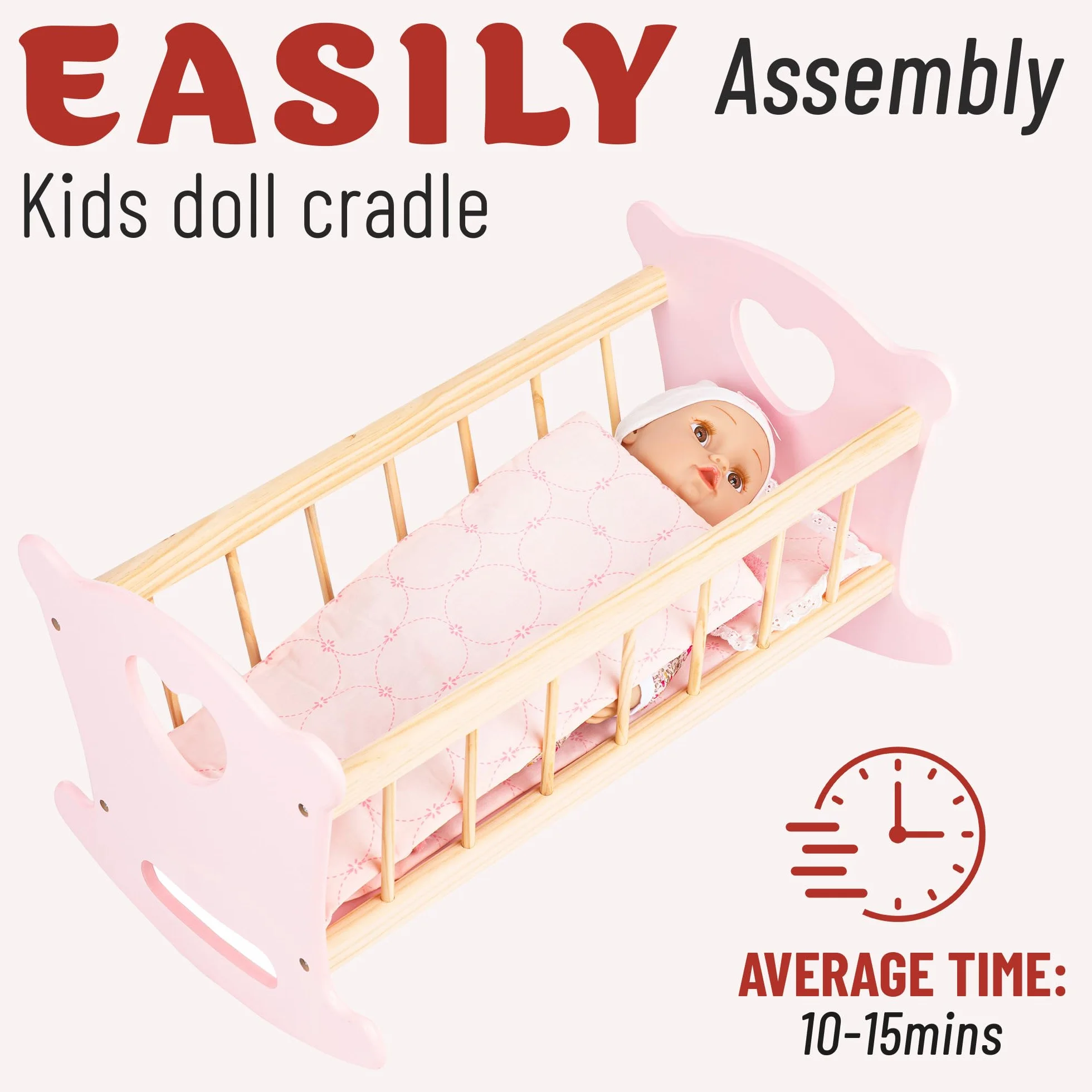 Kinderplay Łóżeczko dla Lalki, Kołyska dla lalki – Zestaw Kołyska plus Kołderka, Poduszeczka oraz Prześcieradło, dla laki o max. długości 49.5 cm., model GS2101