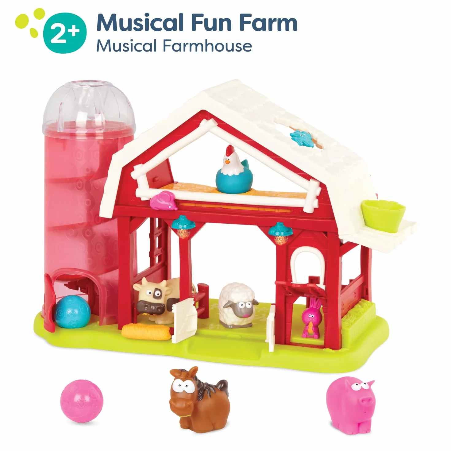 B. toys – Musical Fun Farm – interaktywna stodoła zabawkowa – zwierzęta gospodarcze – czerwona stodoła ze światłami i dźwiękami – muzyczna zabawka dla dzieci – 2 lata +