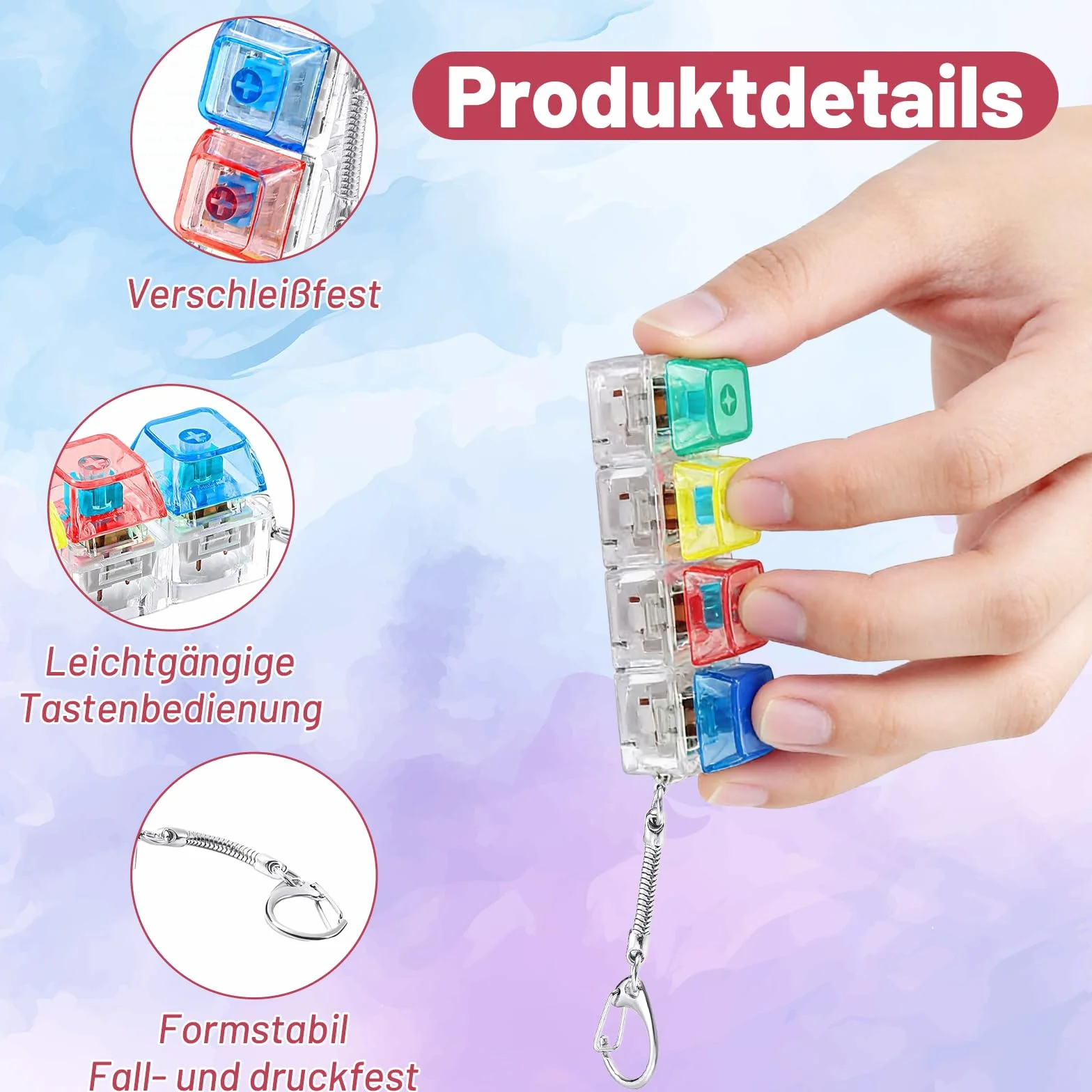 4 sztuki klawiatura Fidget Toy, półprzezroczysta mechaniczna zabawka, breloczek do kluczy, antystresowy, dla dorosłych, do biura, na podróż, na co dzień