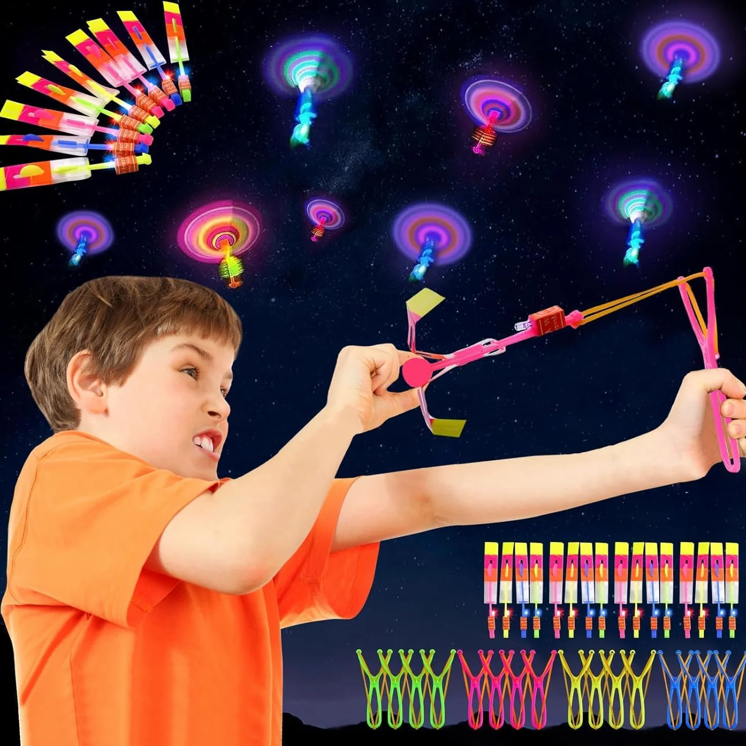 Helikopter Shooters Toy, 16pc imprezy dla chłopców dziewcząt w wieku 6+, LED Light Up Slingshot zabawki strzałki Copters Toys, imprezowe wypełniacze dla dzieci świąteczne prezenty (16PCS)