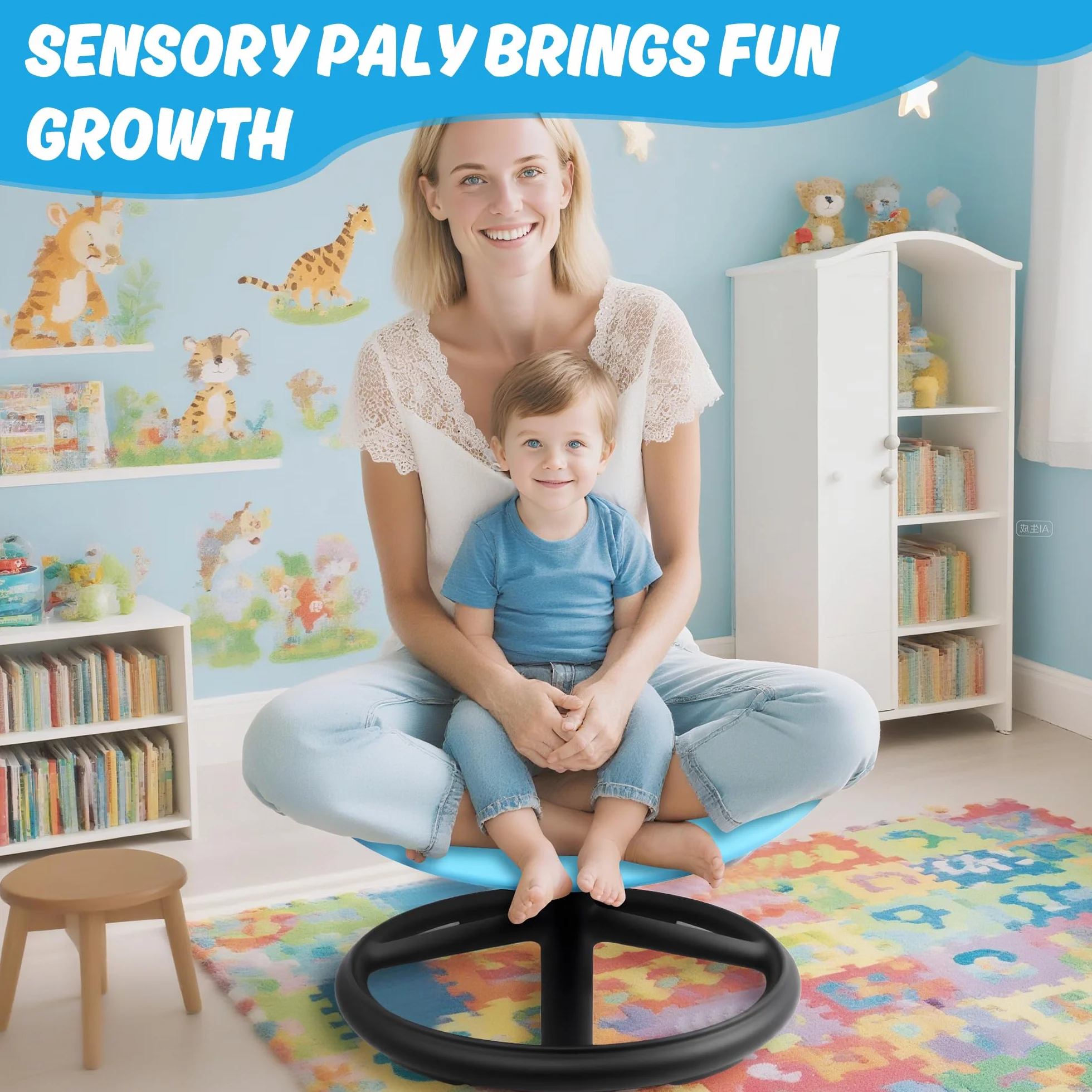 LGMCF Sensoryczny krzesło obrotowe dla dzieci, 360° hulajnoga treningowa z bezpiecznym uchwytem, sensoryczna zabawka dla dzieci z autyzmem i ADHD do koordynacji ciała i równowagi