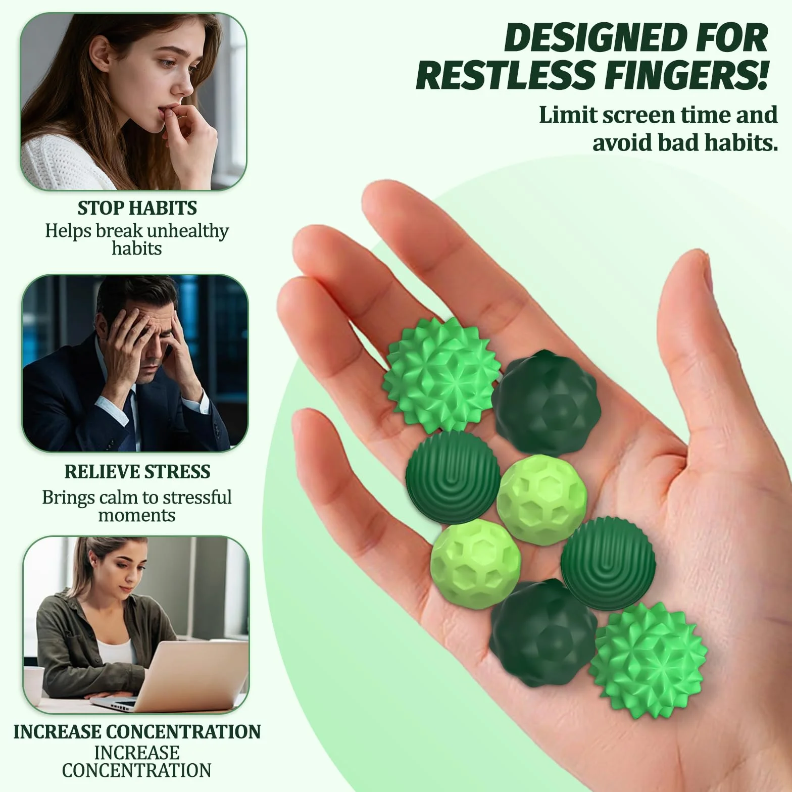8 Zestaw Magnetycznych Fidget Toys – 4 modele silikonowych kulek + pudełko do przechowywania – Antystresowe zabawki sensoryczne dla dzieci i dorosłych, pomoc w koncentracji i relaksie (Zielony)