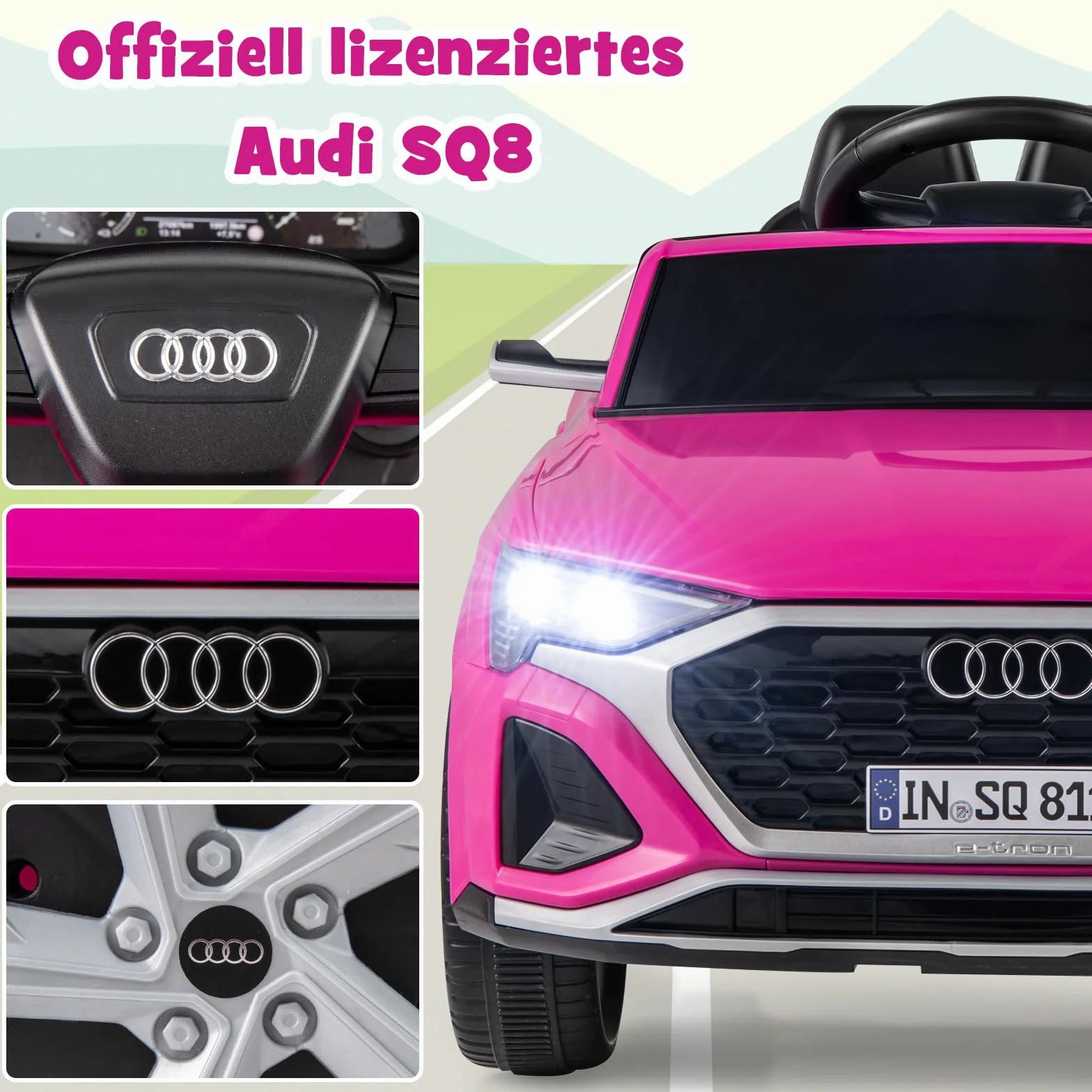 COSTWAY Samochód elektryczny dla dzieci Audi SQ8, 12 V, z pilotem zdalnego sterowania 2,4 G, klaksonem, reflektorami i muzyką, 3-biegowy samochód dziecięcy, elektryczny samochód dla dzieci od 3 lat