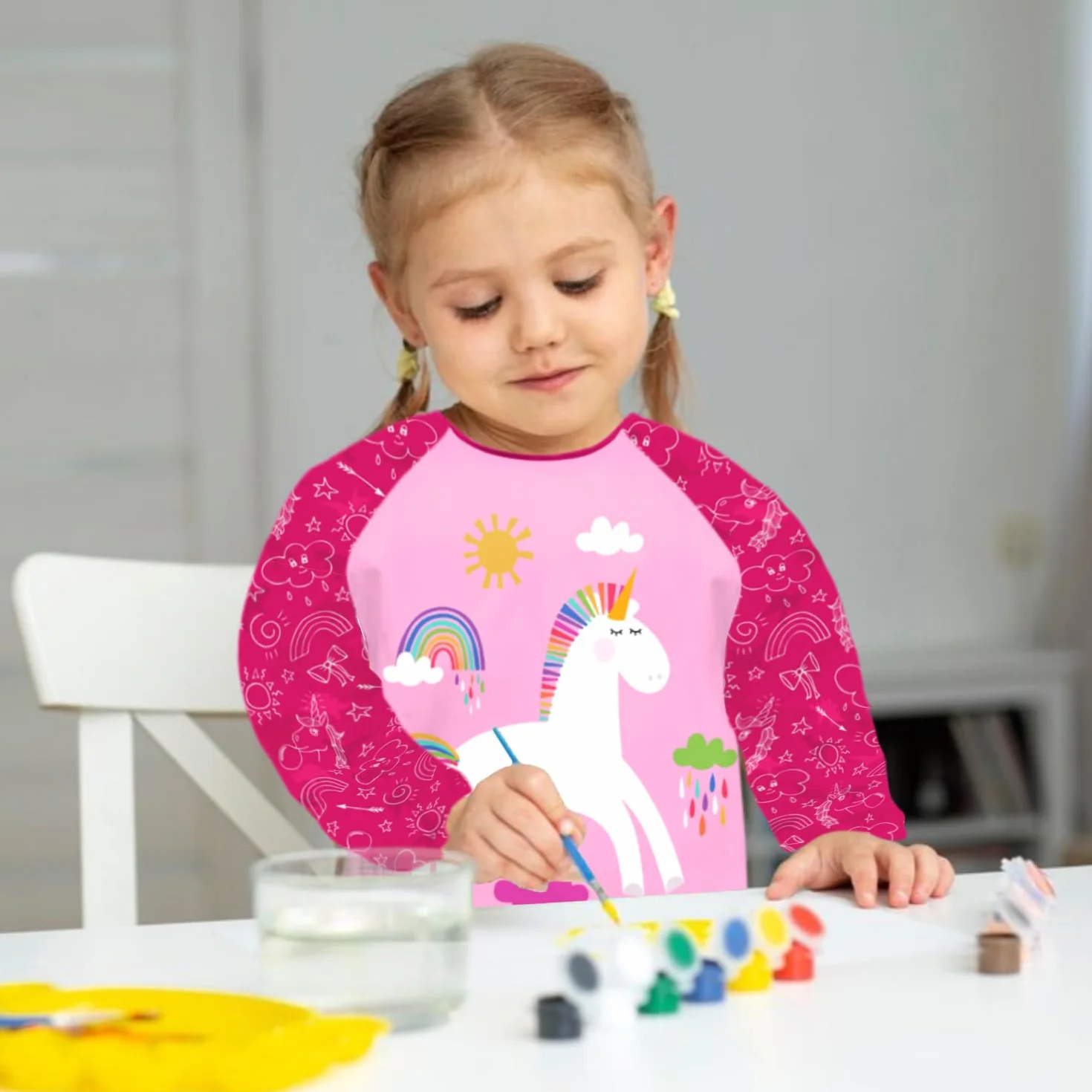 Fartuch malarski dla dzieci 3-8 lat z 3 kieszeniami, długość 58 cm