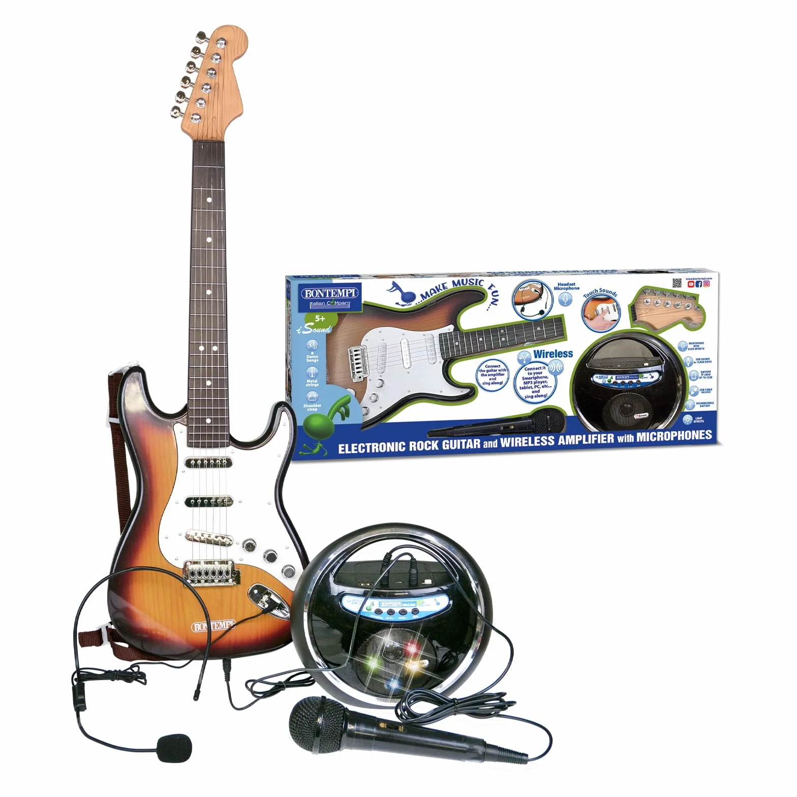 Bontempi | RockMaster - Gitara Elektroniczna i Wzmacniacz Bezprzewodowy do Twoich potrzeb Rock, 210x200x110 mm