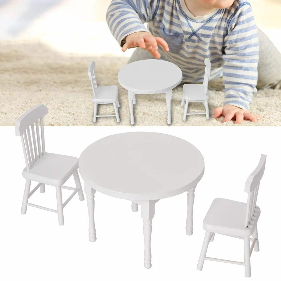 1:12 domek dla lalek mini stół akcesoria do krzeseł 3 szt. zestaw symulacja drewniany domek dla lalek miniaturowe meble rekwizyty fotograficzne dla małych dzieci