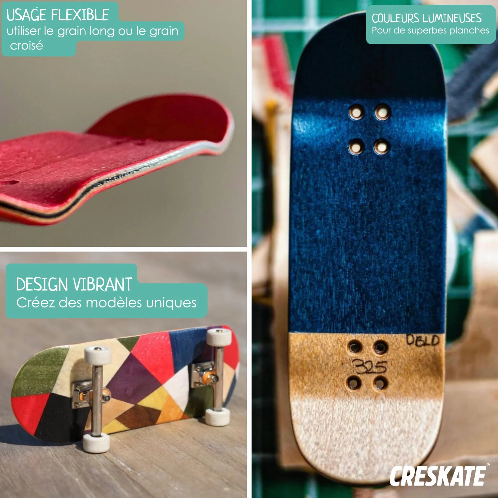 Creskate - Kolorowe płyty MDF Fingerboard - 6 desek, drewno