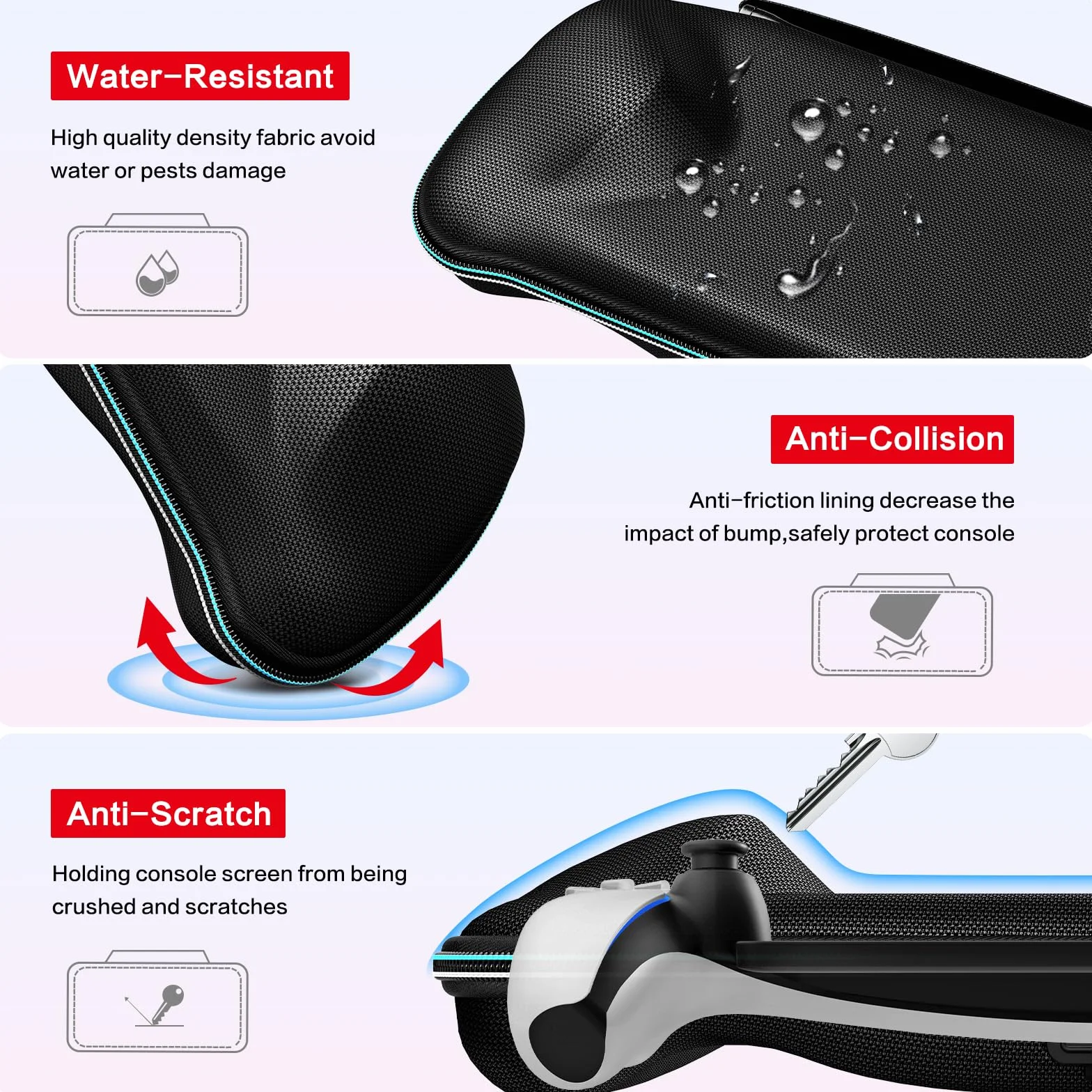iVoler Etui do PlayStation Portal Remote Player z funkcją ładowania + 2 szt. szkła hartowanego. Sztywna torba podróżna, wstrząsoodporna, czarna