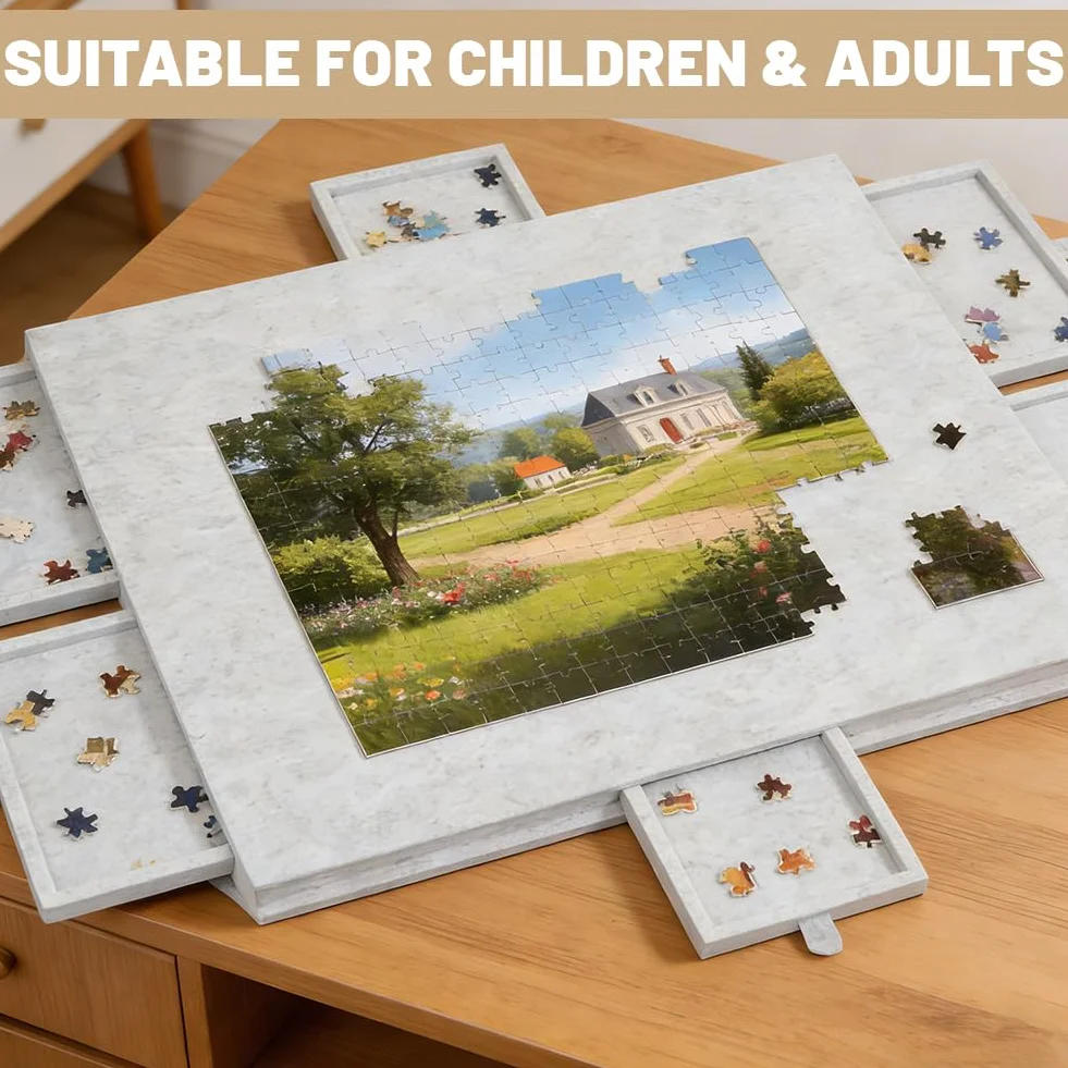 Stół do puzzli na 1000 elementów, przenośna deska do puzzli z 6 szufladami, lekkie filcowe etui do przechowywania, przenośne przechowywanie puzzli na 1000 elementów, pochylany stół do puzzli dla