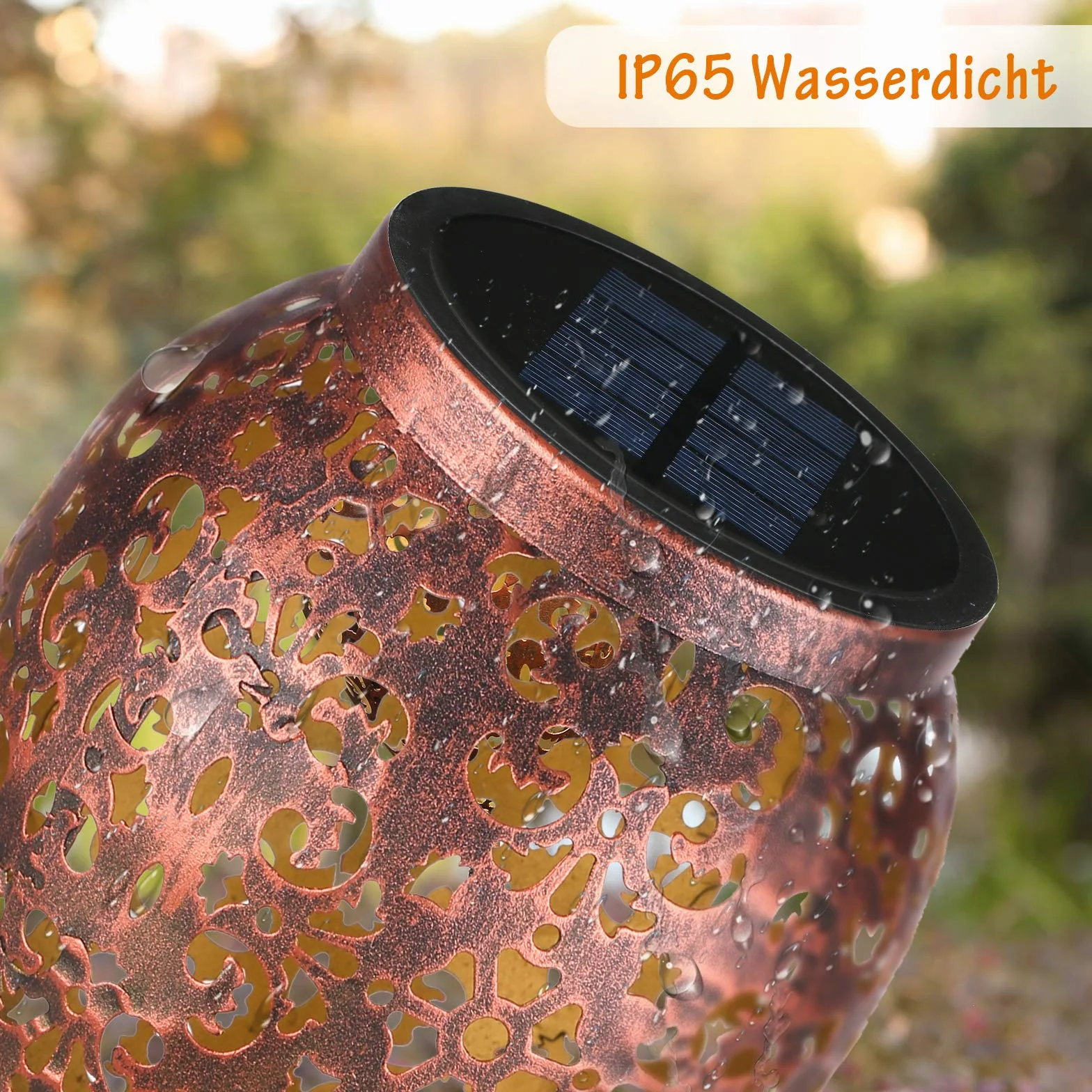 JOYCREATOR Zestaw metalowych lamp solarnych 2 sztuki do ogrodu na zewnątrz z wodoodpornością IP65, ciepła biel, orientalne lampy solarne LED na balkon, patio, dekoracja na Boże Narodzenie