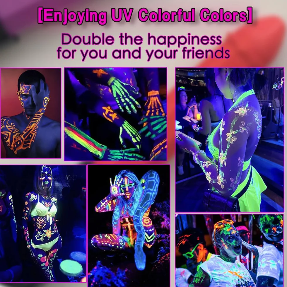Farba fluorescencyjna UV, HISUNBEN 12 neonowych ołówków do twarzy i ciała, zmywalna, nietoksyczna farba neonowa UV, na festiwal, Mardi Gras, Halloween, do makijażu