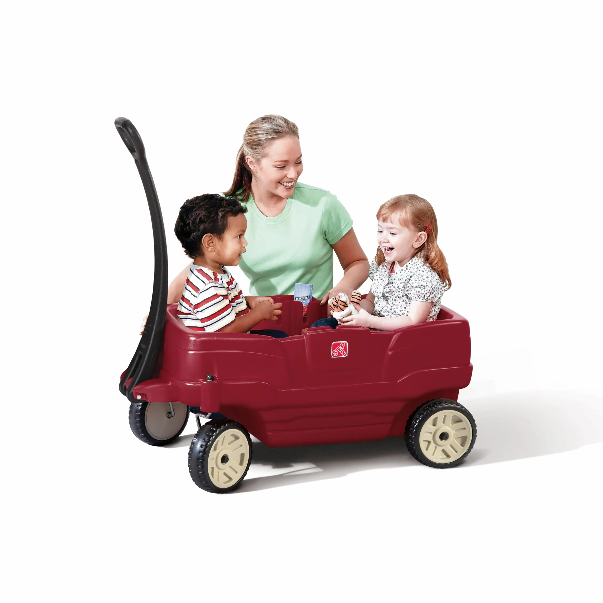 Step2 Wagon Neighborhood | Wagon zabawkowy | Czerwony wózek zabawkowy, 2-osobowy | Wygodny i bezpieczny z pasami bezpieczeństwa w zestawie | Łatwy do czyszczenia i przenoszenia