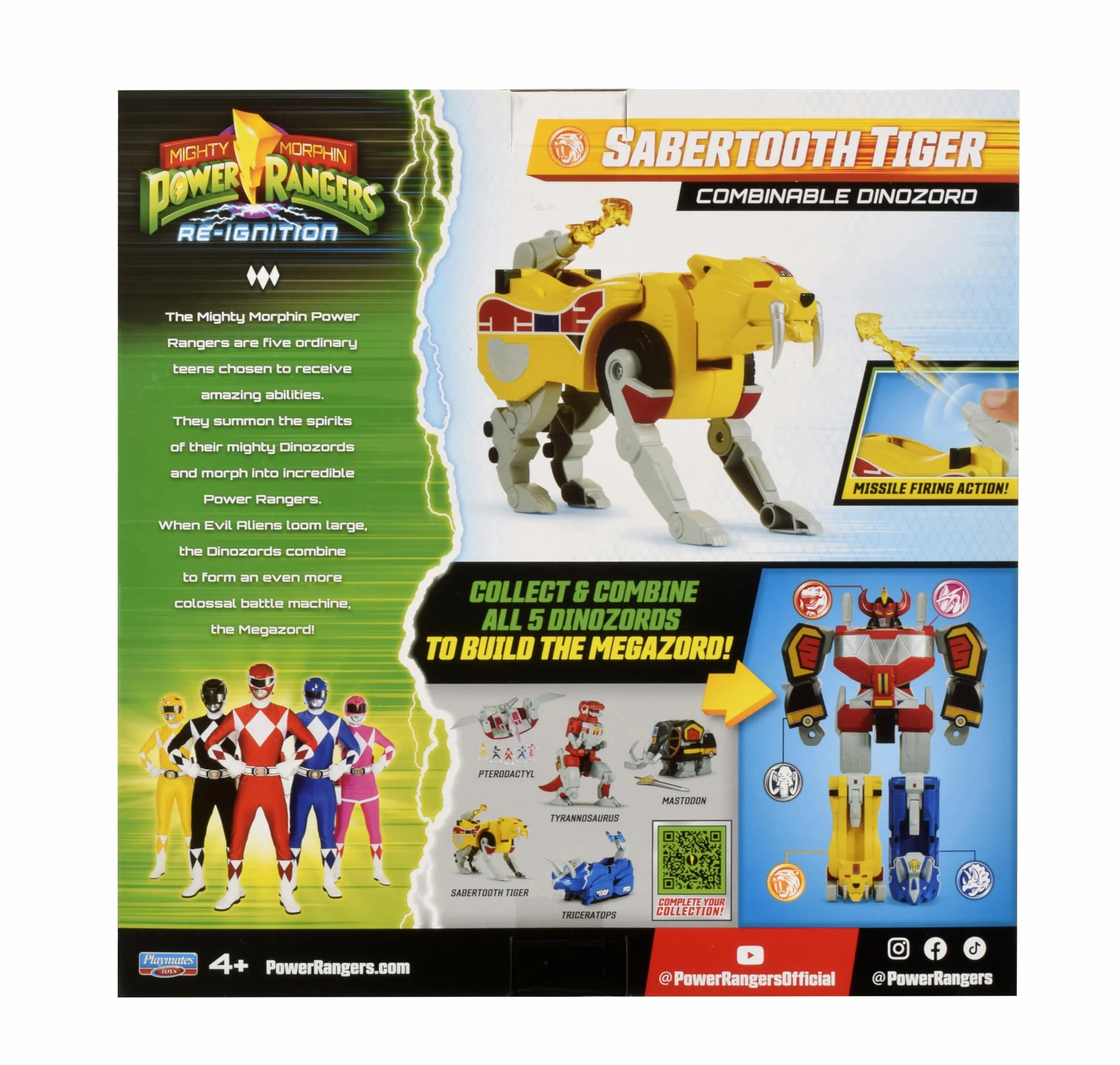 Power Rangers - Kolekcja Megazord, przegubowe Zords, Figurka, 20 cm, model Sabertooth Tiger Dinozord, dla dzieci od 4 lat, PWG052