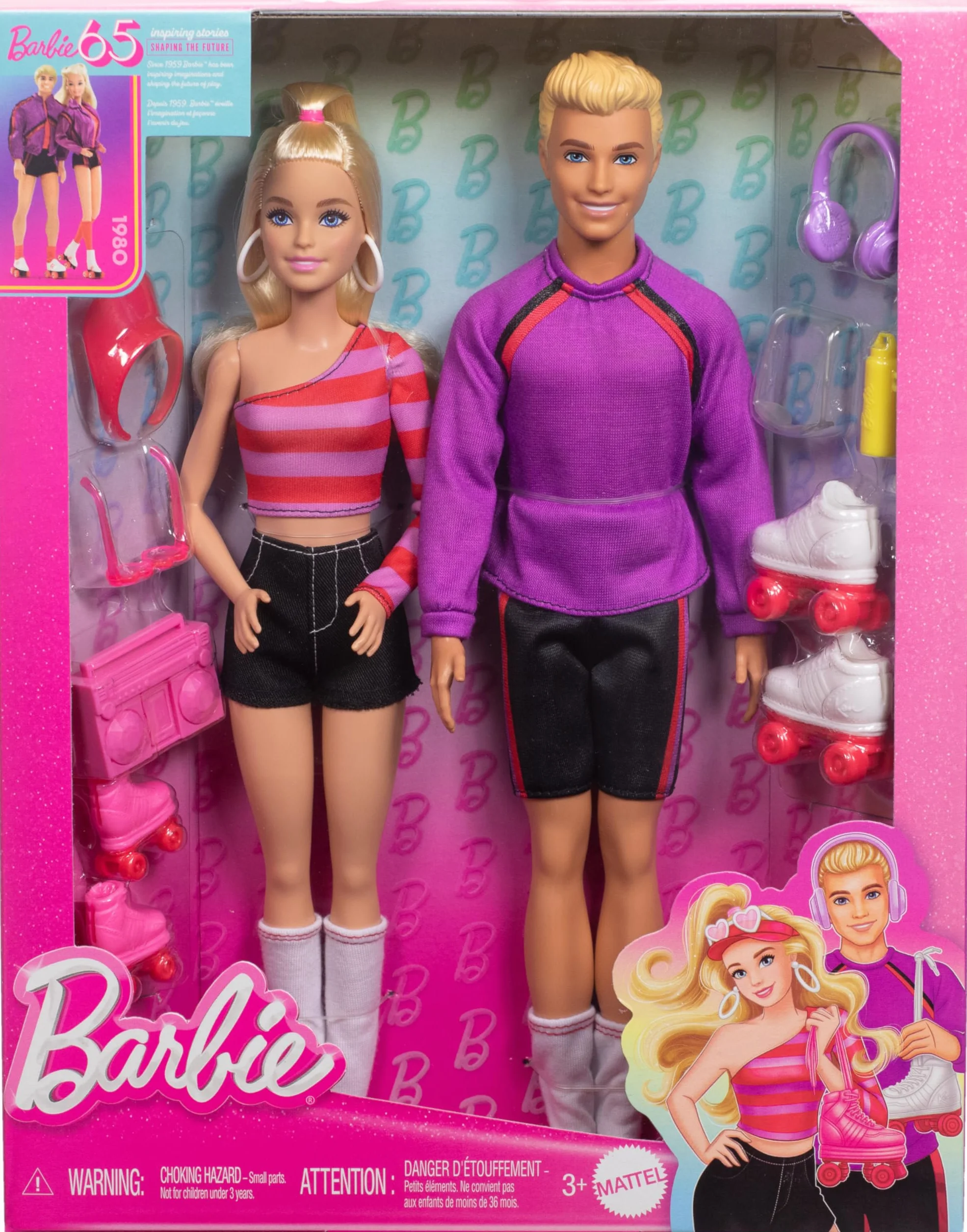 Barbie Fashionistas Barbie i Ken na wrotkach 65 rocznica Zestaw 2 lalki 6 akcesoria HXK90